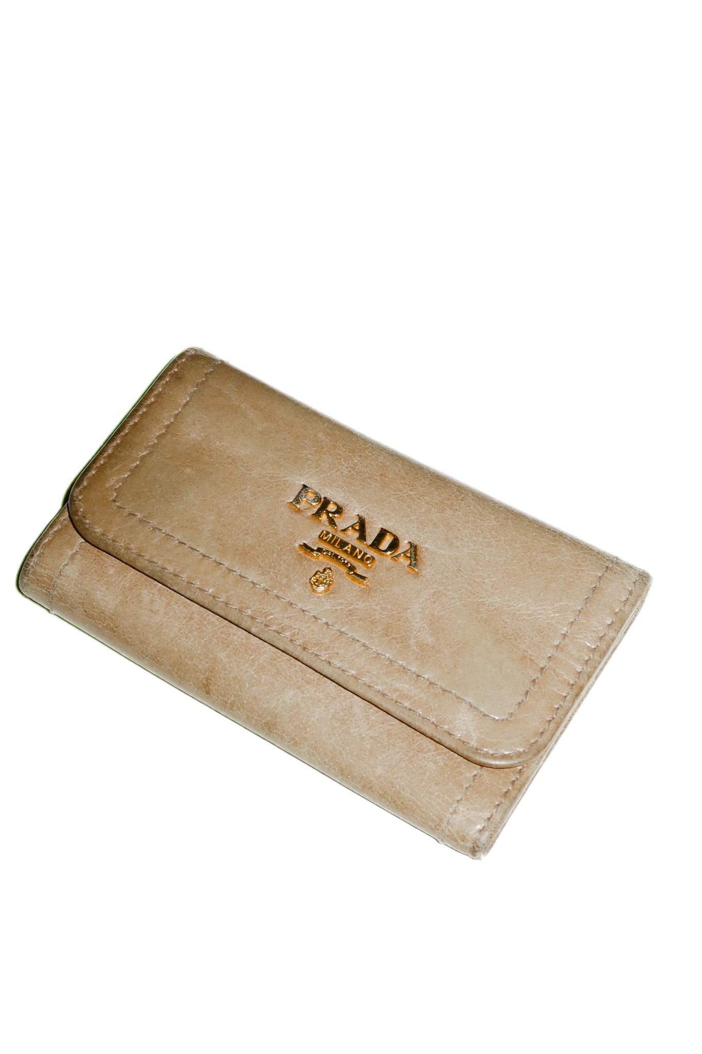 prada leather key holder khaki/gold.