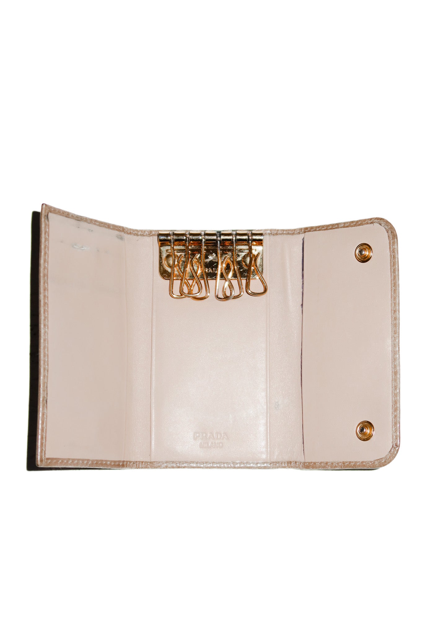prada leather key holder khaki/gold.