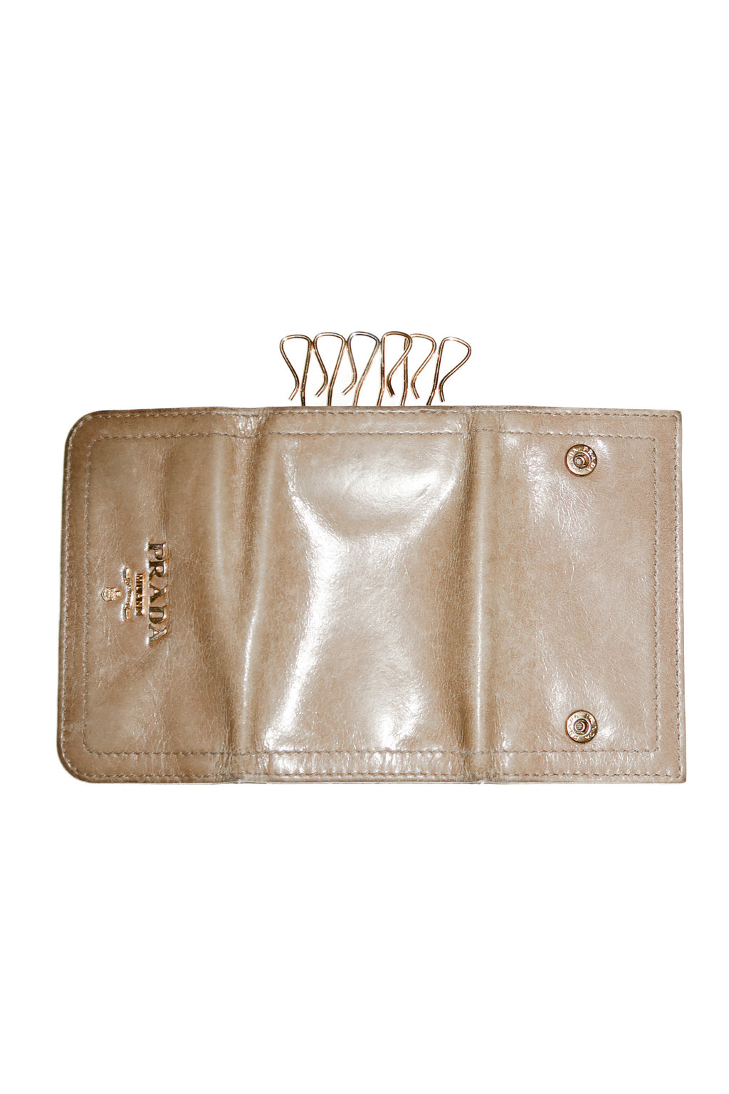 prada leather key holder khaki/gold.