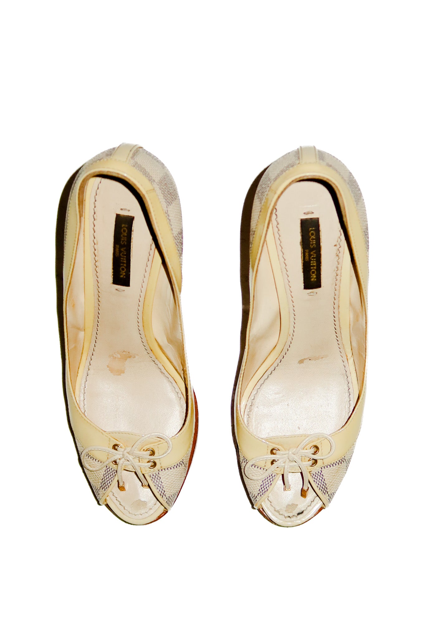 louis vuitton damier azur canvas peep toe pumps beige.