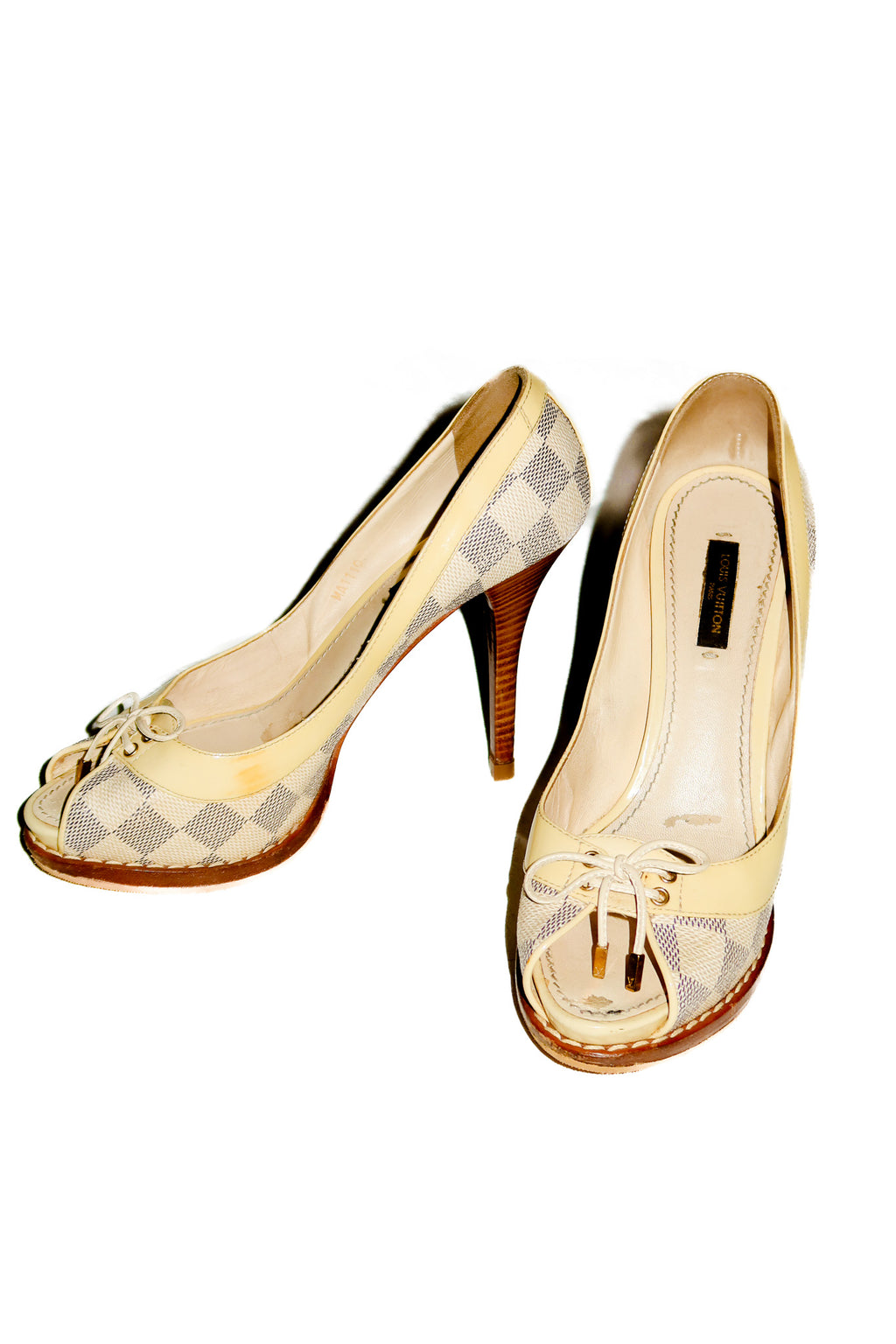 louis vuitton damier azur canvas peep toe pumps beige.