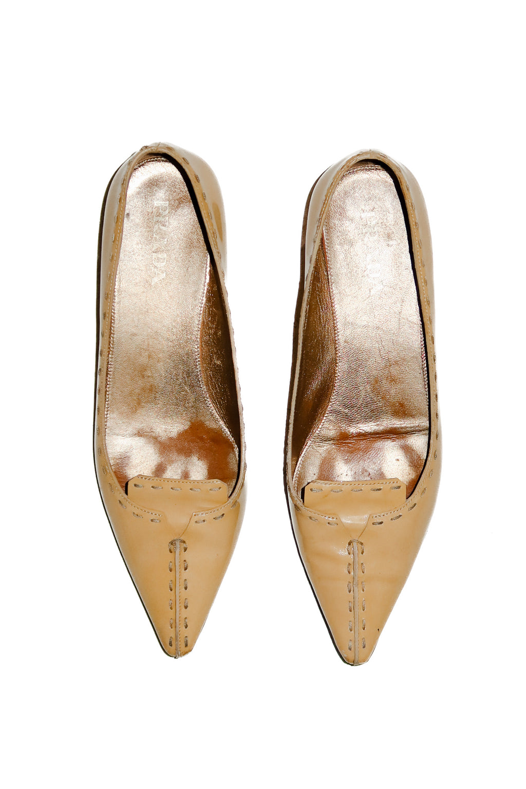 prada patent leather kitten heel cream.