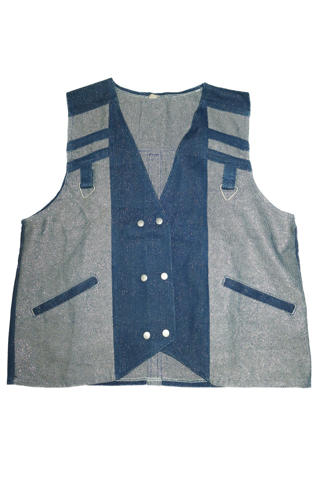 1970’s flecked denim utility vest indigo.