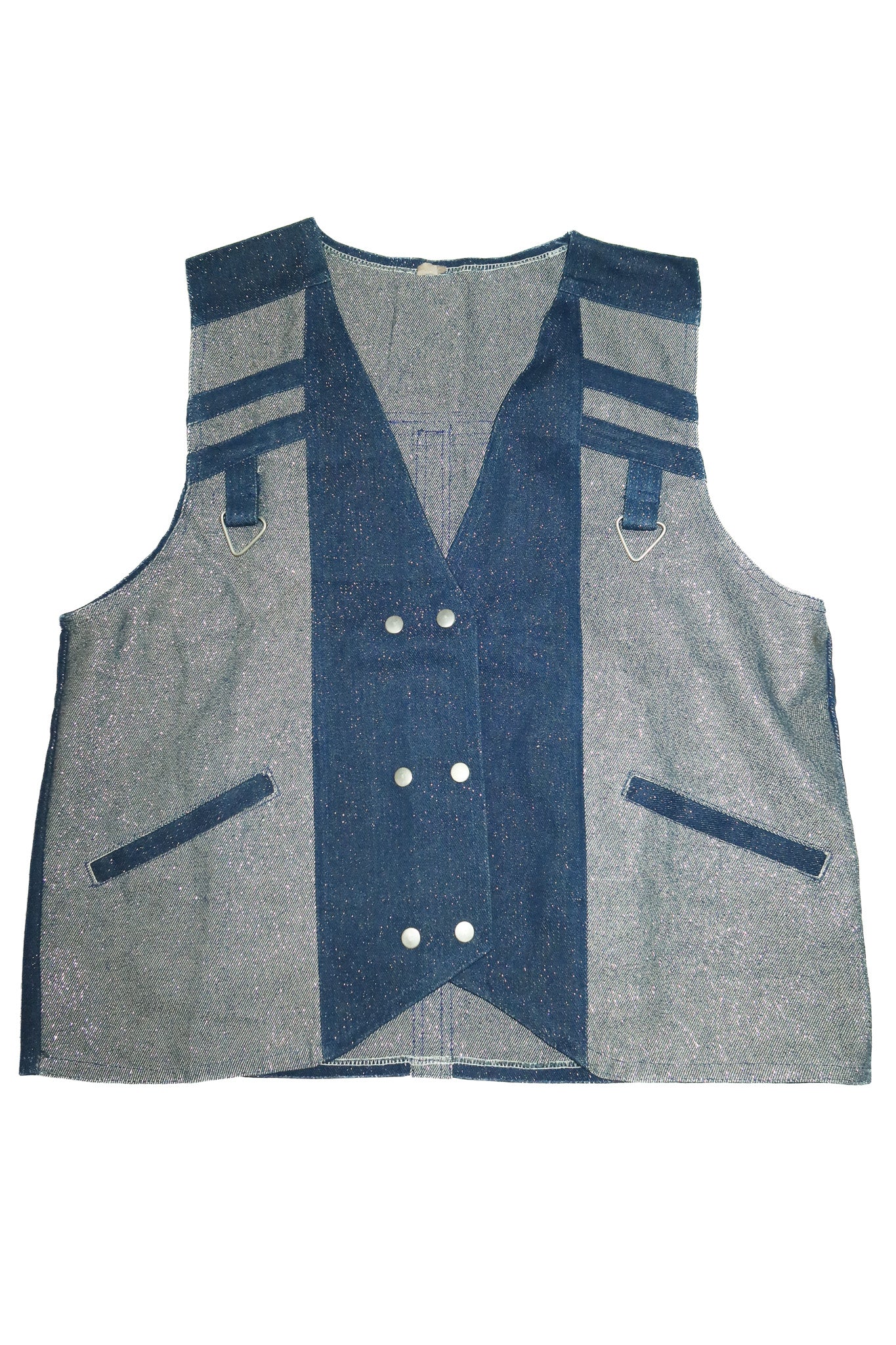 1970’s flecked denim utility vest indigo.