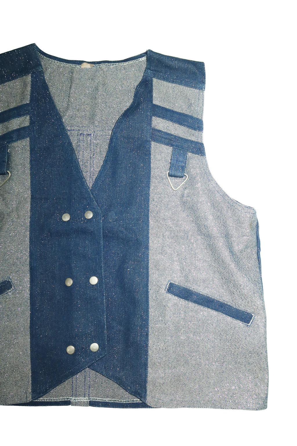 1970’s flecked denim utility vest indigo.