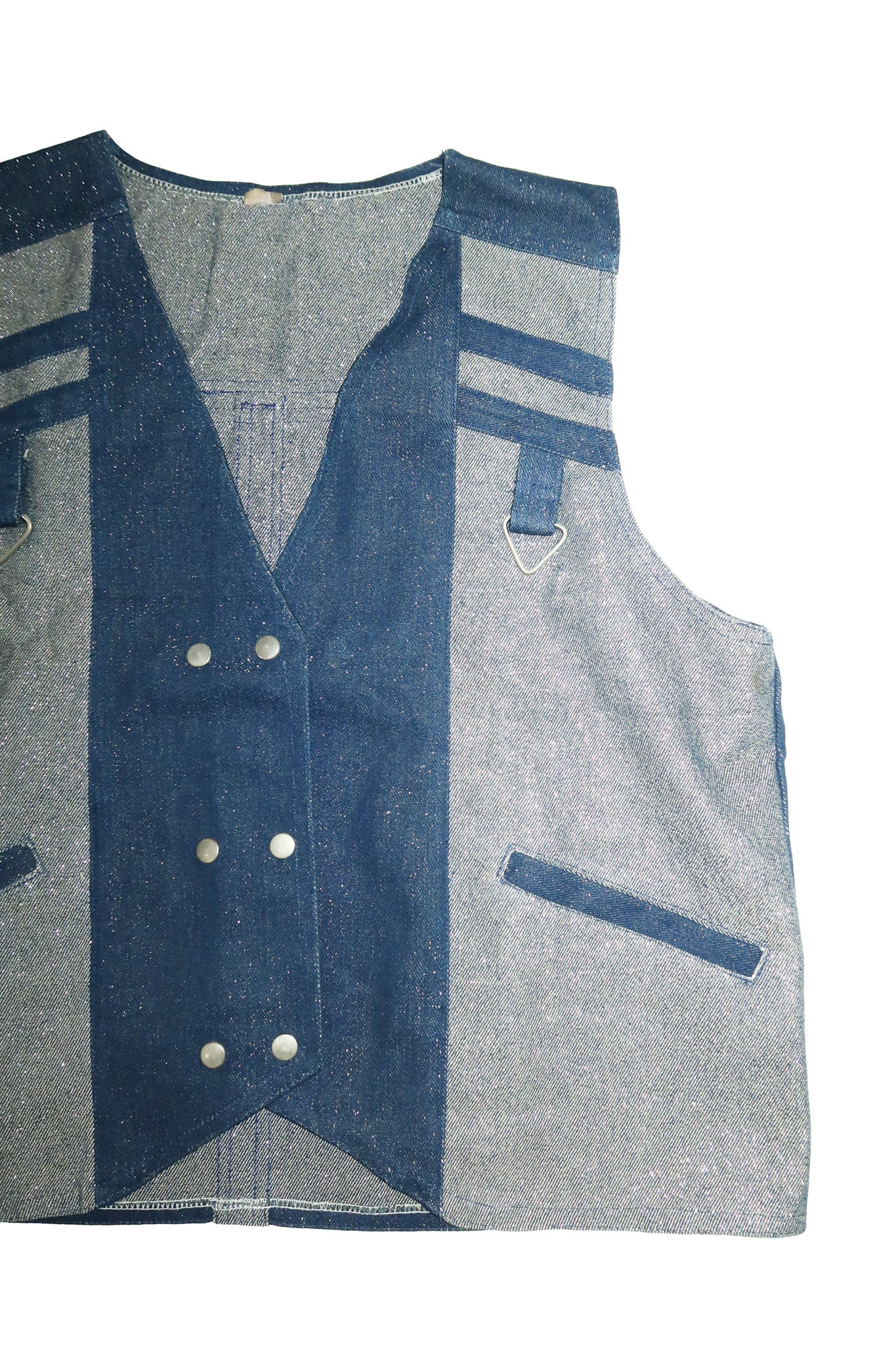 1970’s flecked denim utility vest indigo.