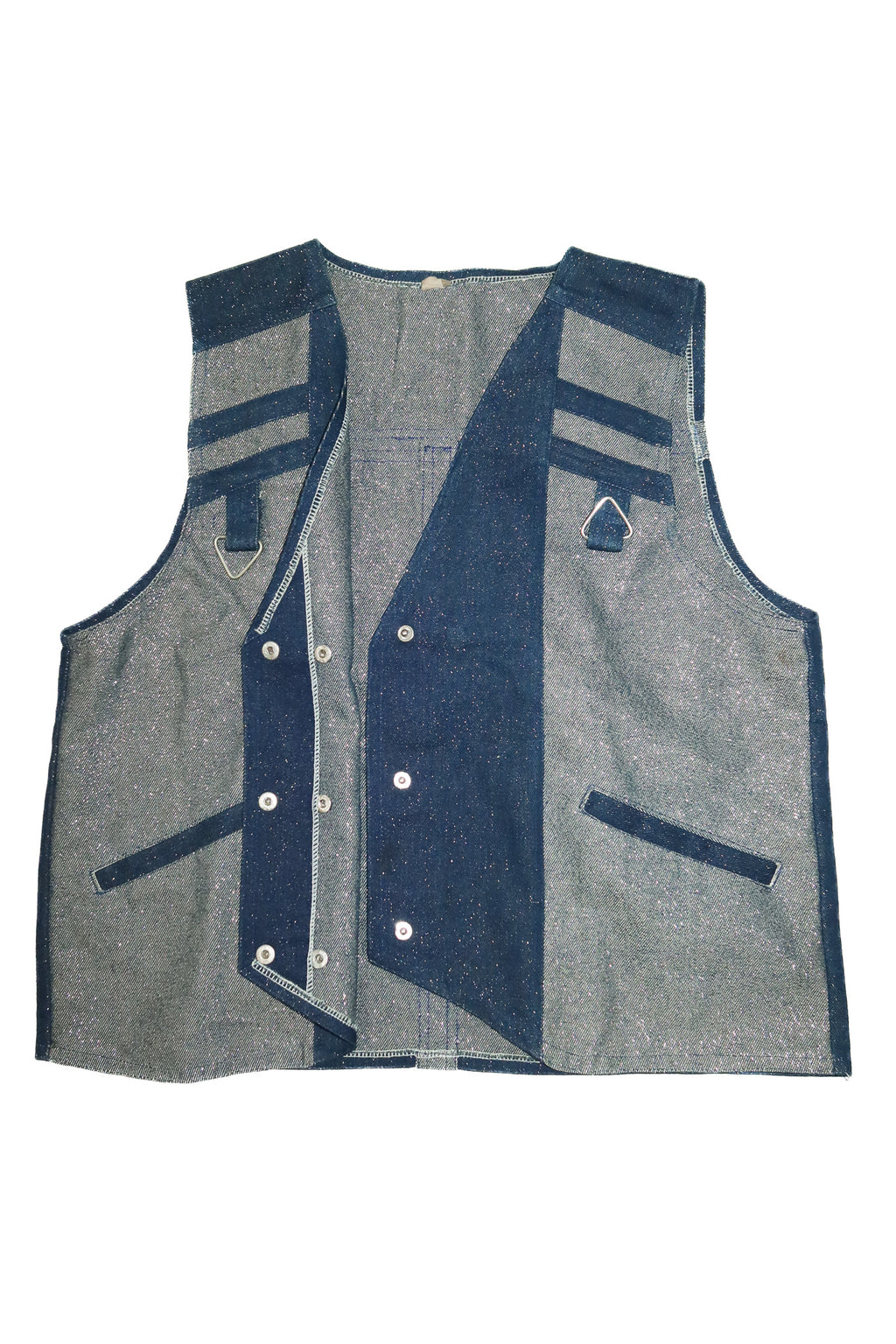 1970’s flecked denim utility vest indigo.