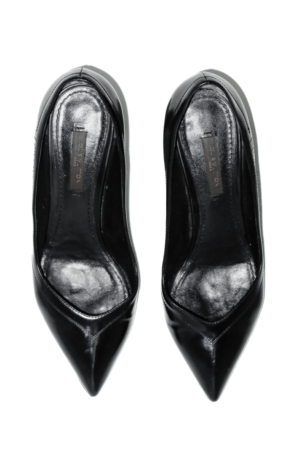 louis vuitton leather almond toe pumps black.