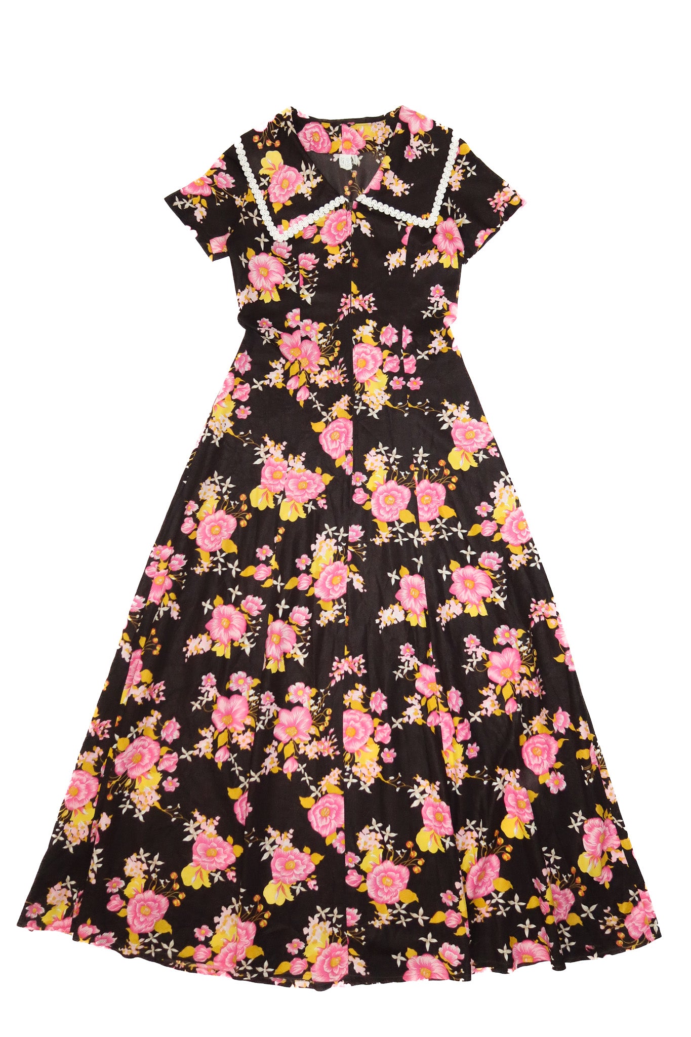 1970’s unsigned floral maxi dress black / multi.