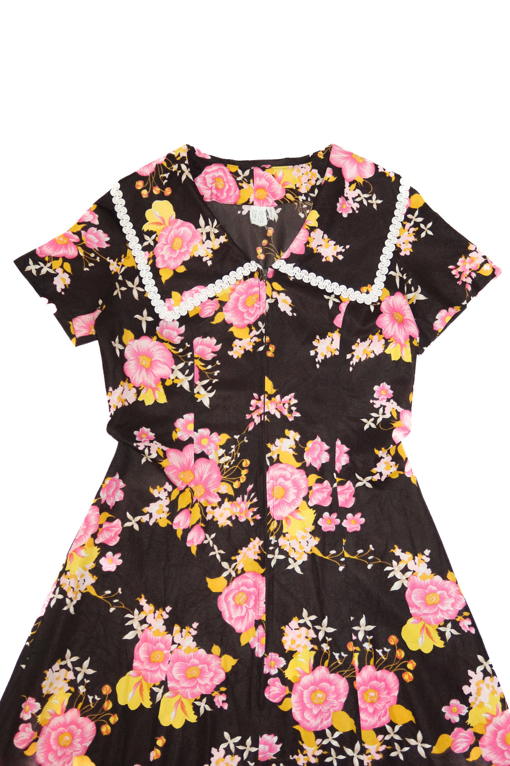 1970’s unsigned floral maxi dress black / multi.