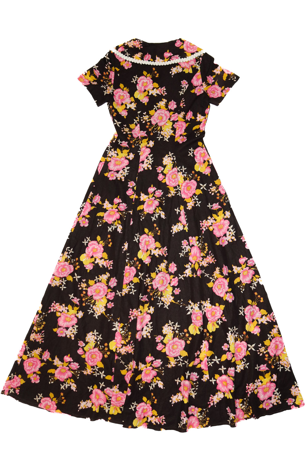 1970’s unsigned floral maxi dress black / multi.