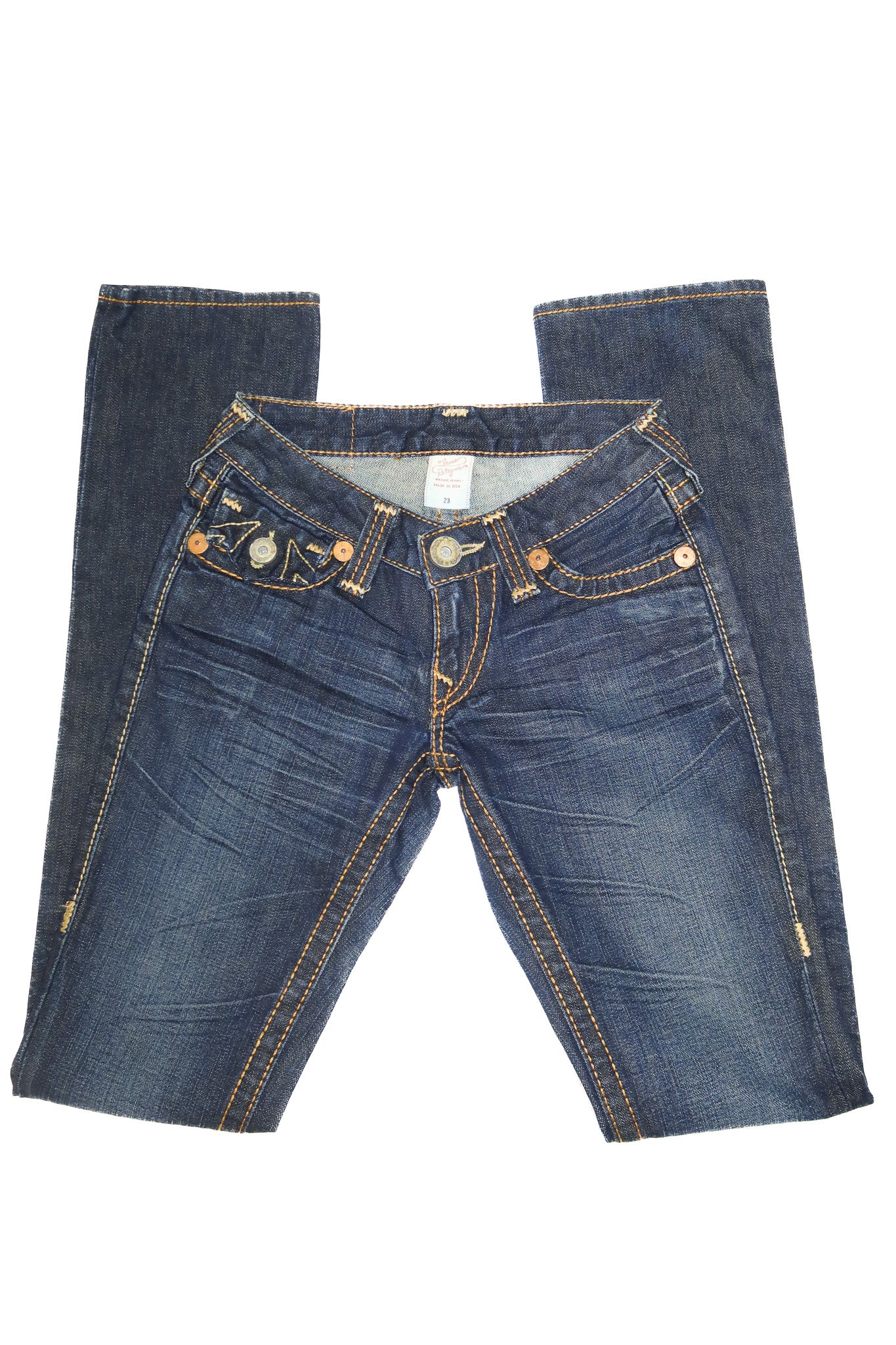 2000’s true religion straight leg jeans dark washed blue.