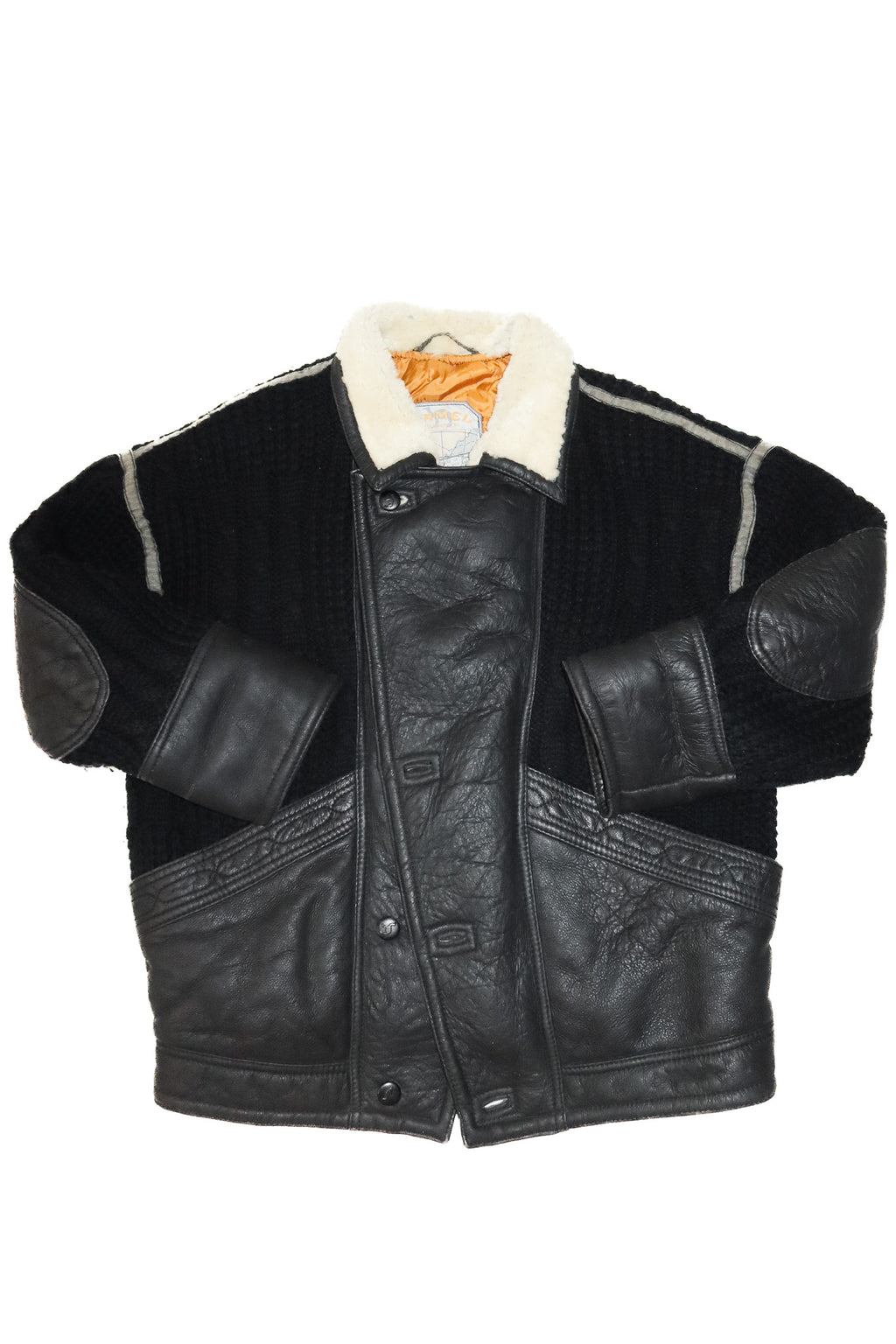 1980's camel collection shearling and leather coat black.