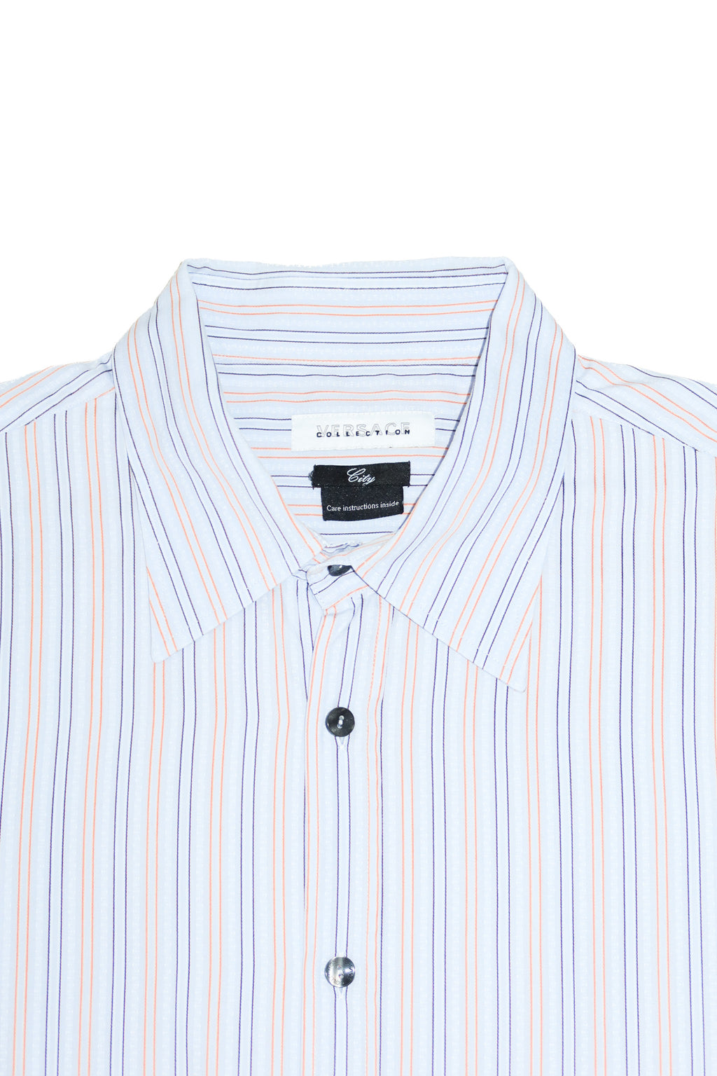 2000's versace city collection striped button up shirt blue.