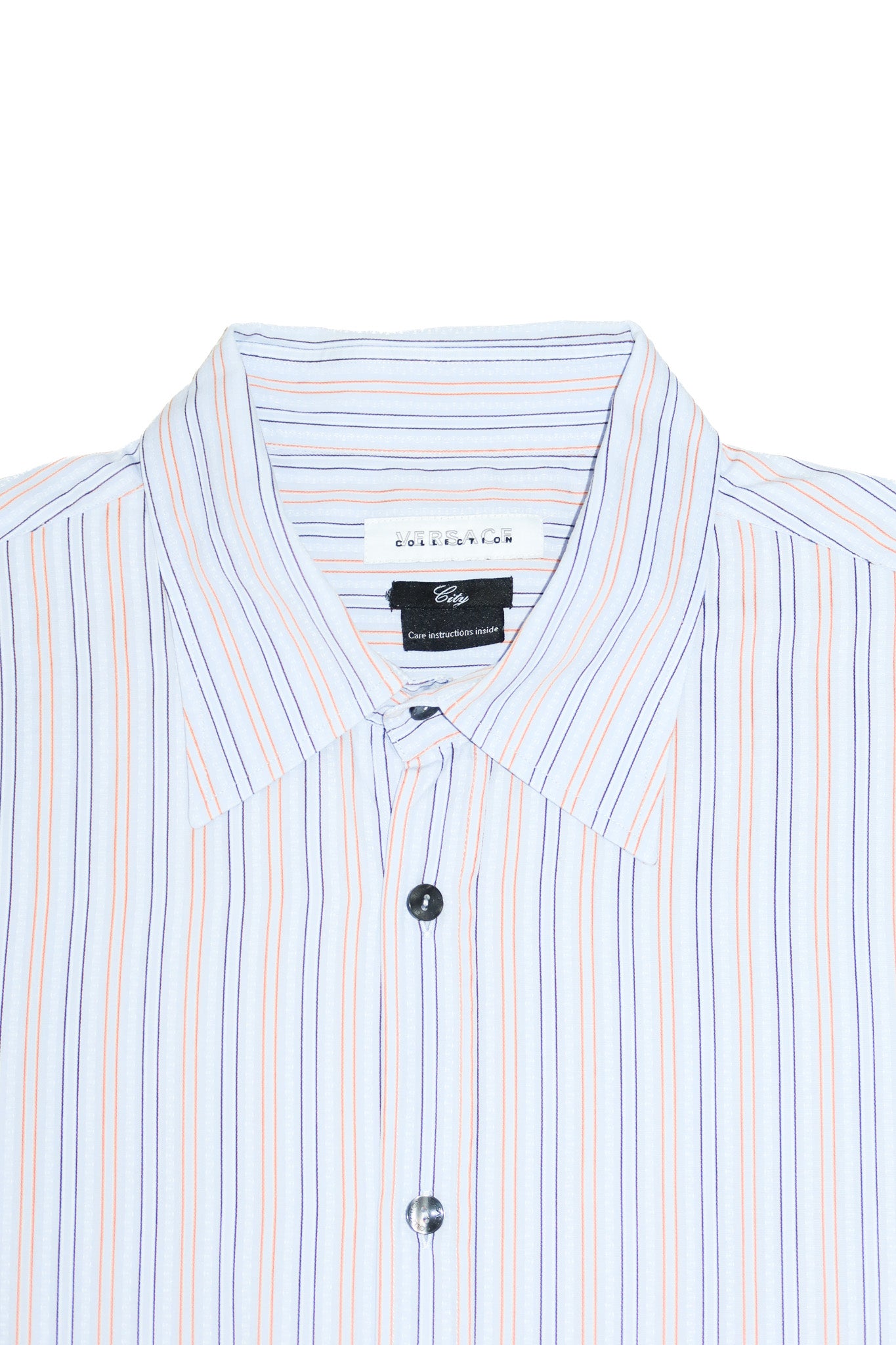 2000's versace city collection striped button up shirt blue.