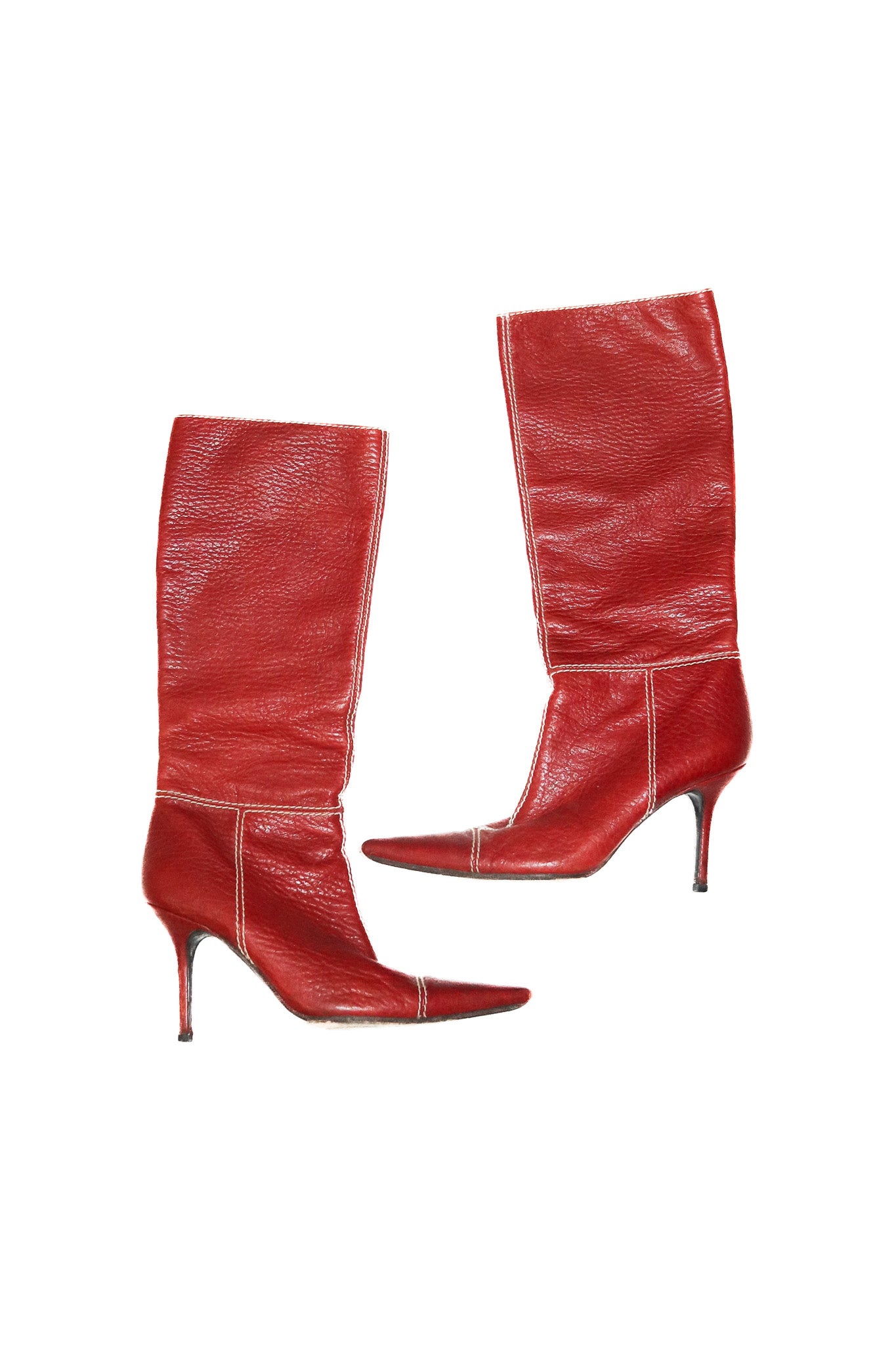 2000's dolce & gabbana pointed knee-high boots red.