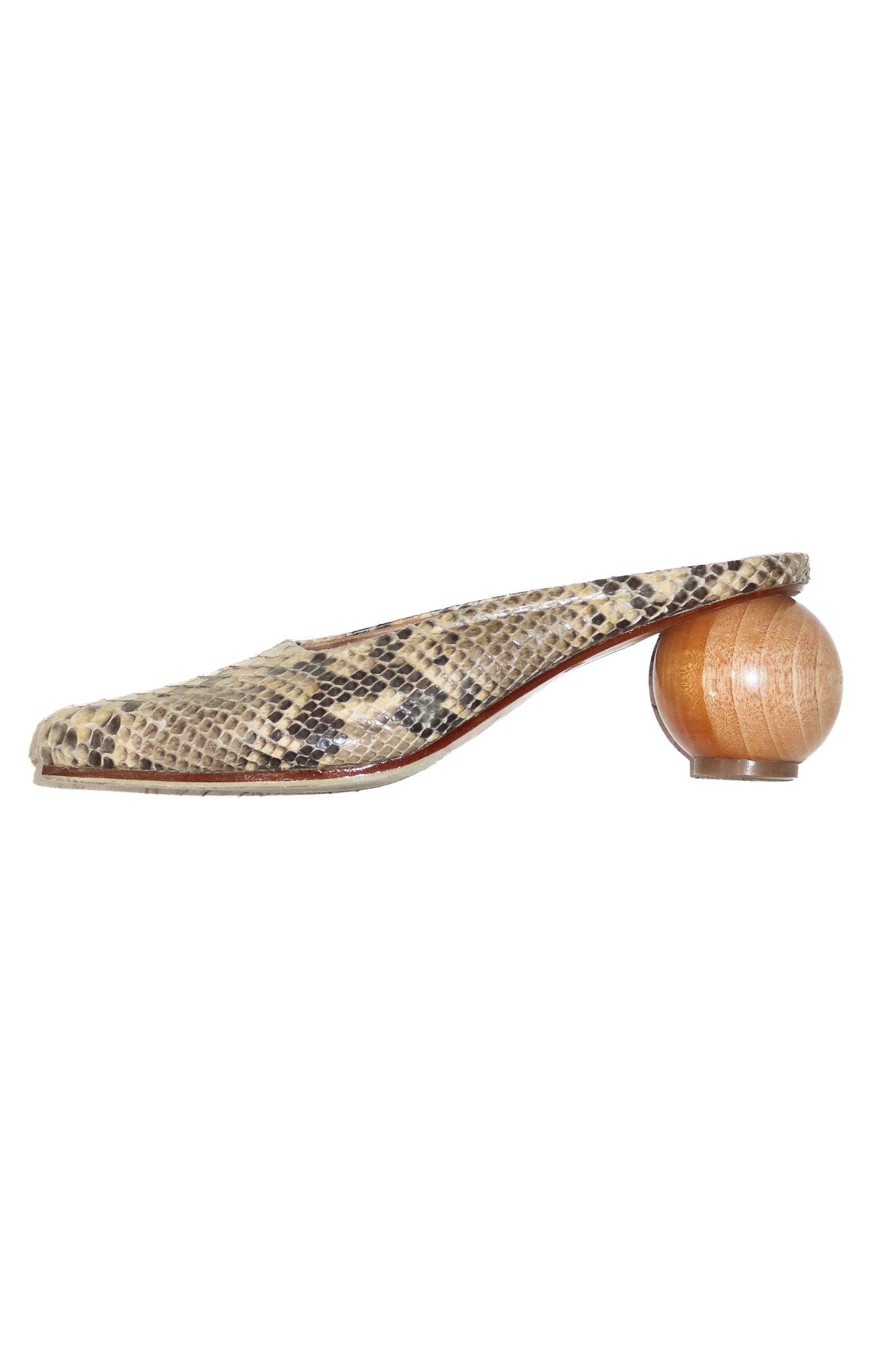 1990's james smith messina mule python leather heels cream.