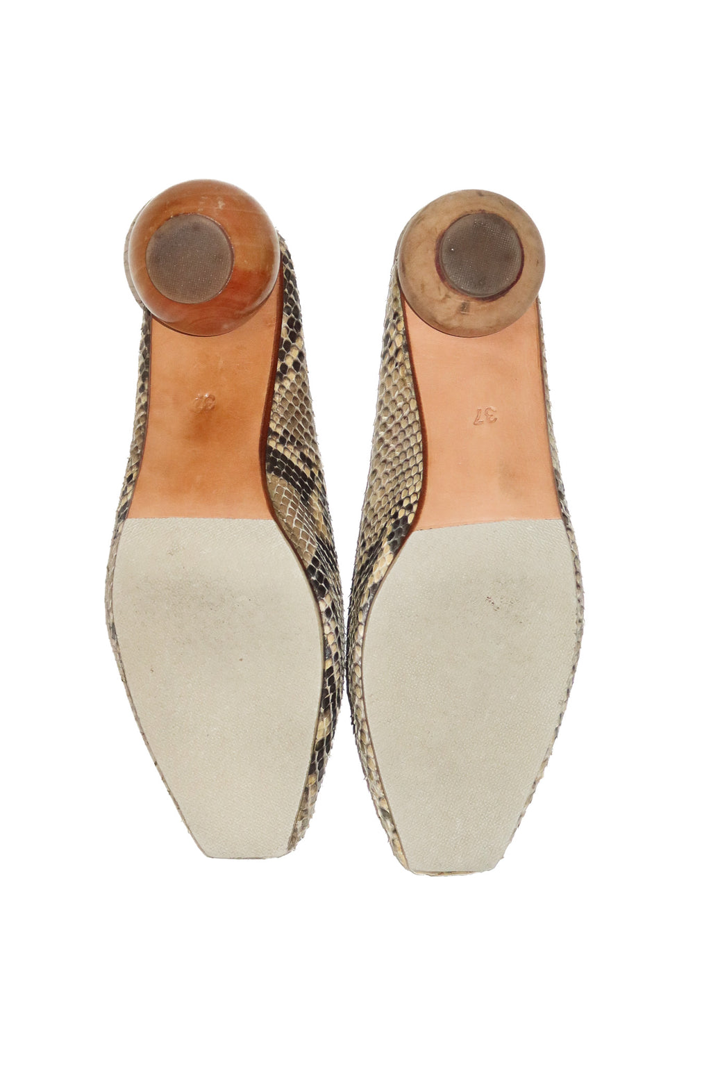 1990's james smith messina mule python leather heels cream.