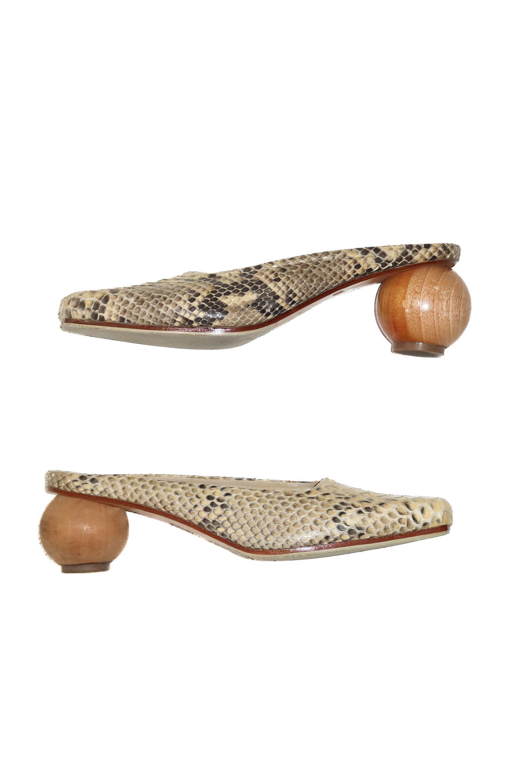 1990's james smith messina mule python leather heels cream.