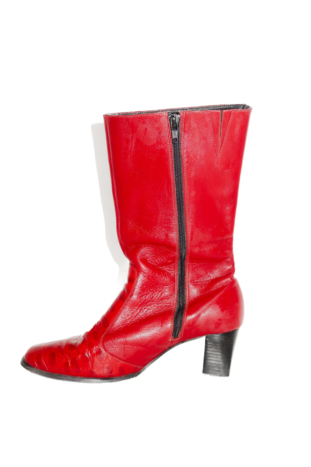 tacuri bros leather square-toe boots red.