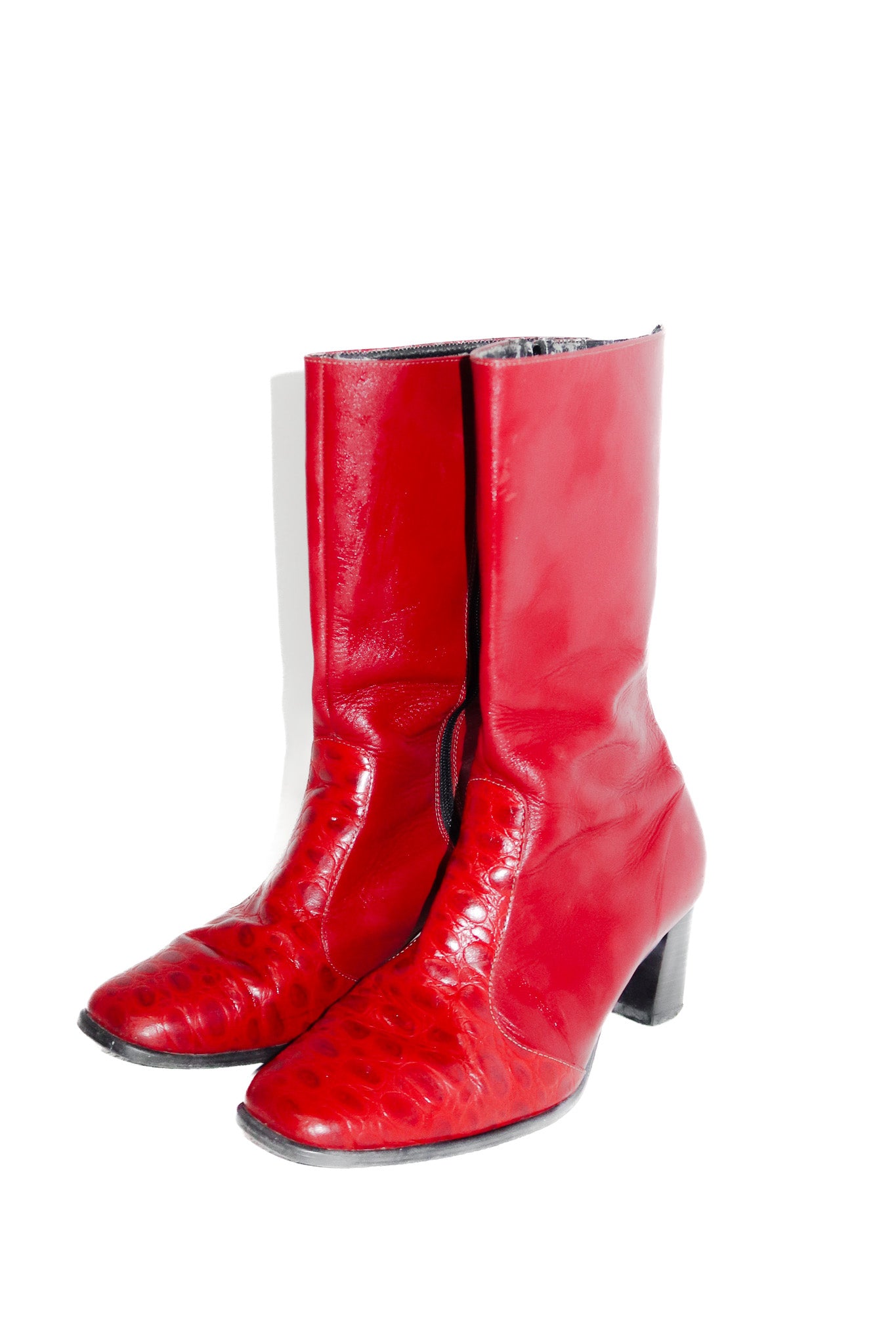 tacuri bros leather square-toe boots red.
