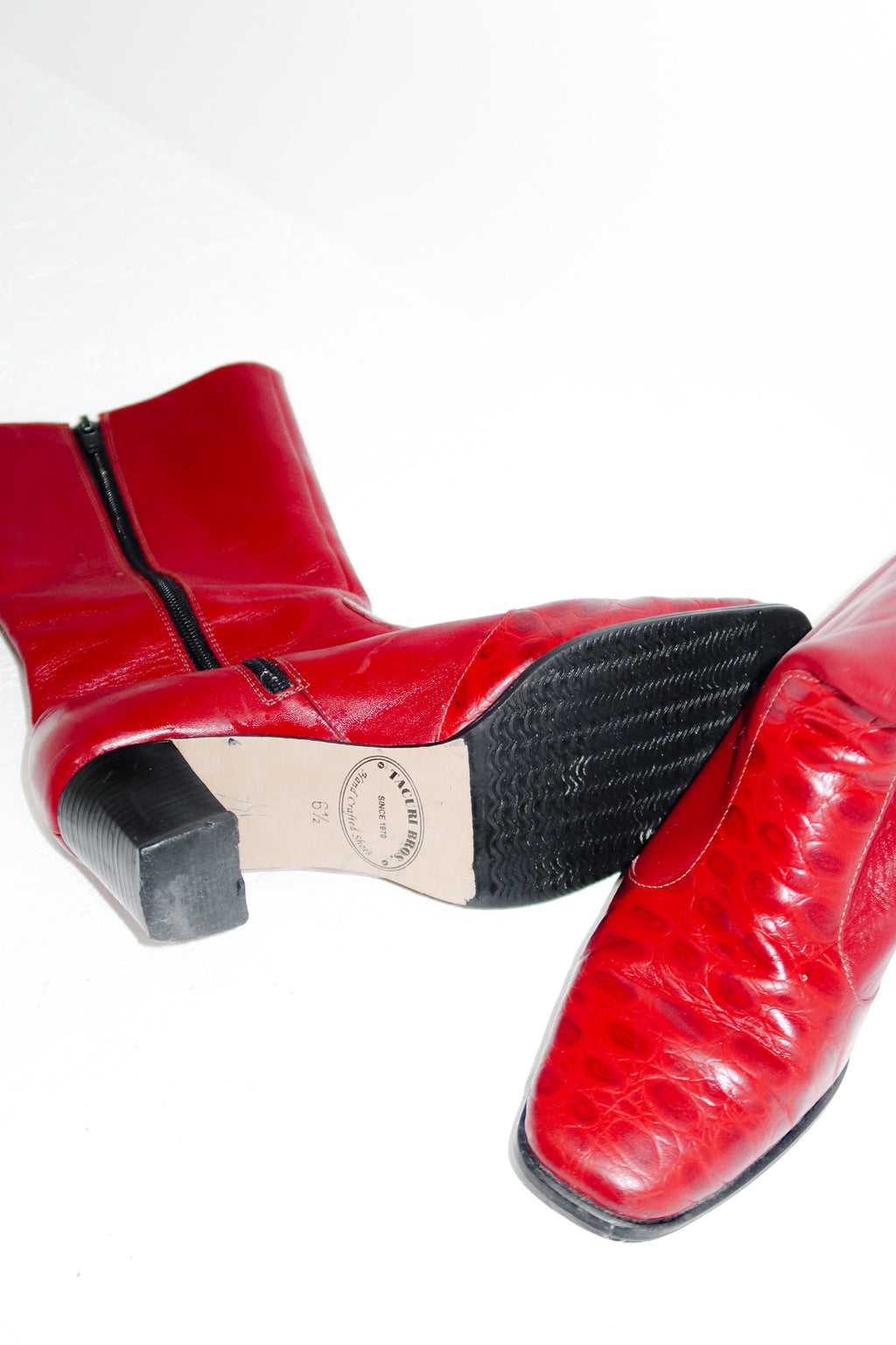 tacuri bros leather square-toe boots red.