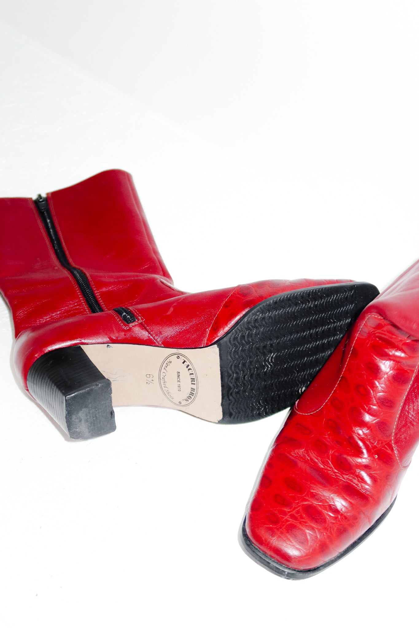 tacuri bros leather square-toe boots red.