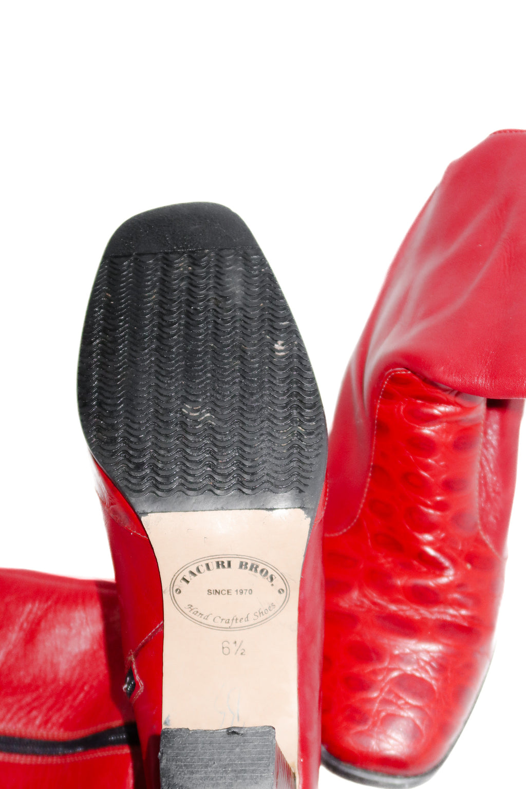 tacuri bros leather square-toe boots red.