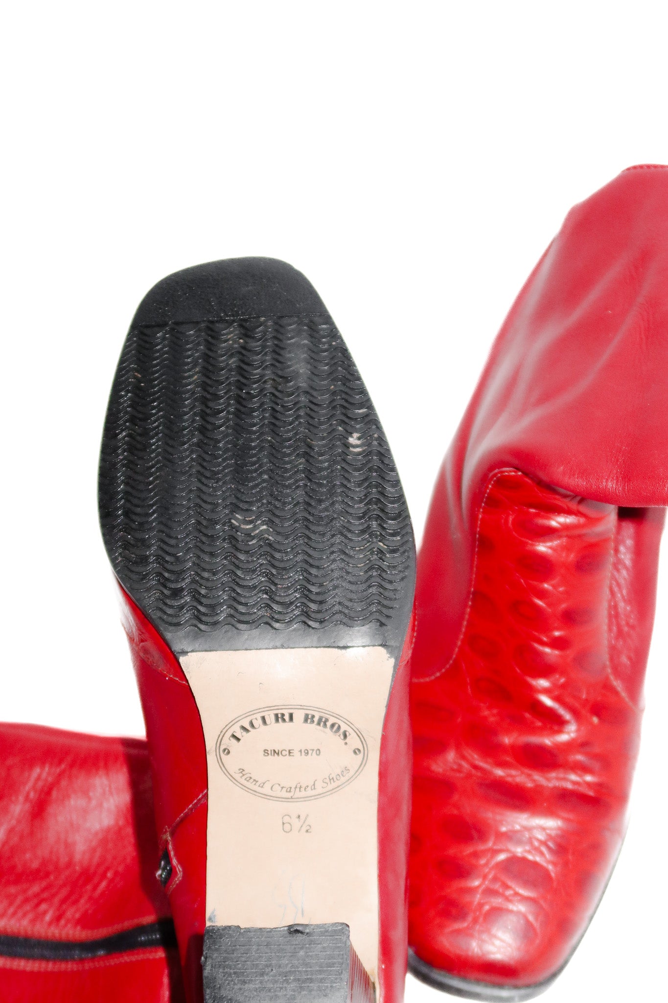 tacuri bros leather square-toe boots red.