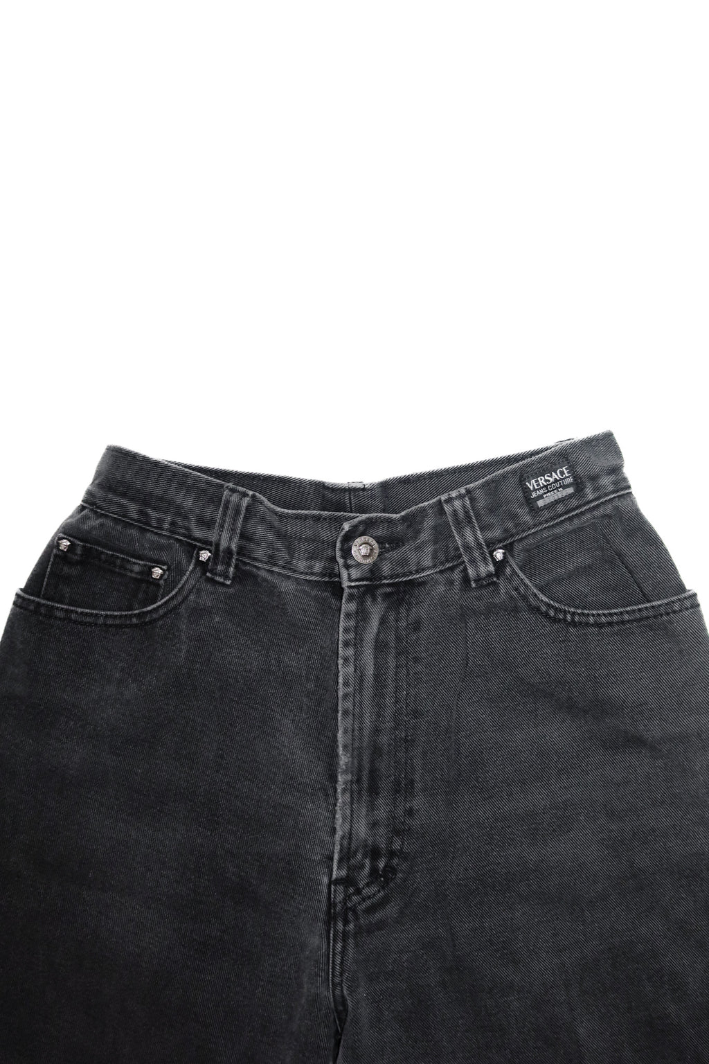versace jeans couture high-waisted denim jeans black.