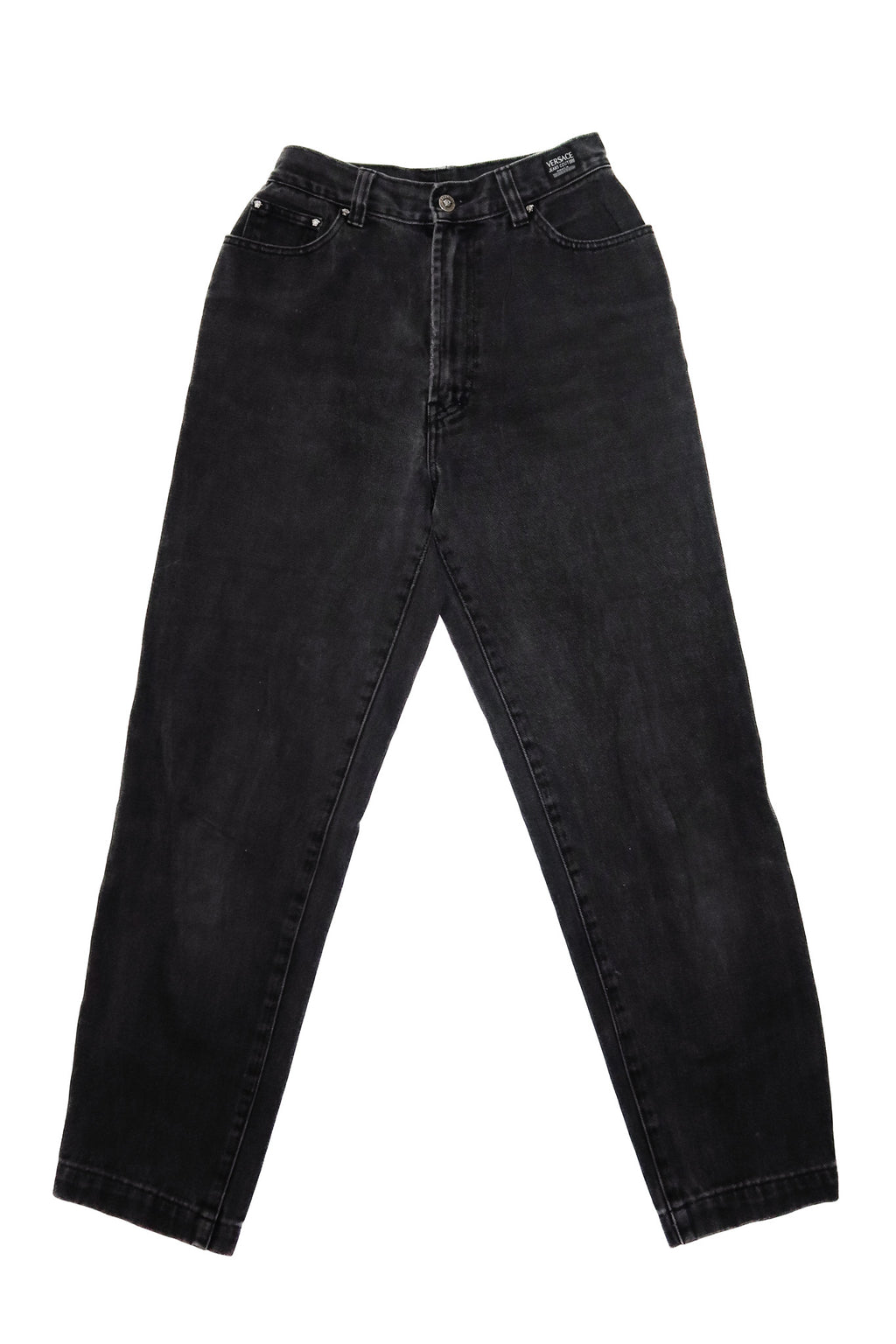 versace jeans couture high-waisted denim jeans black.