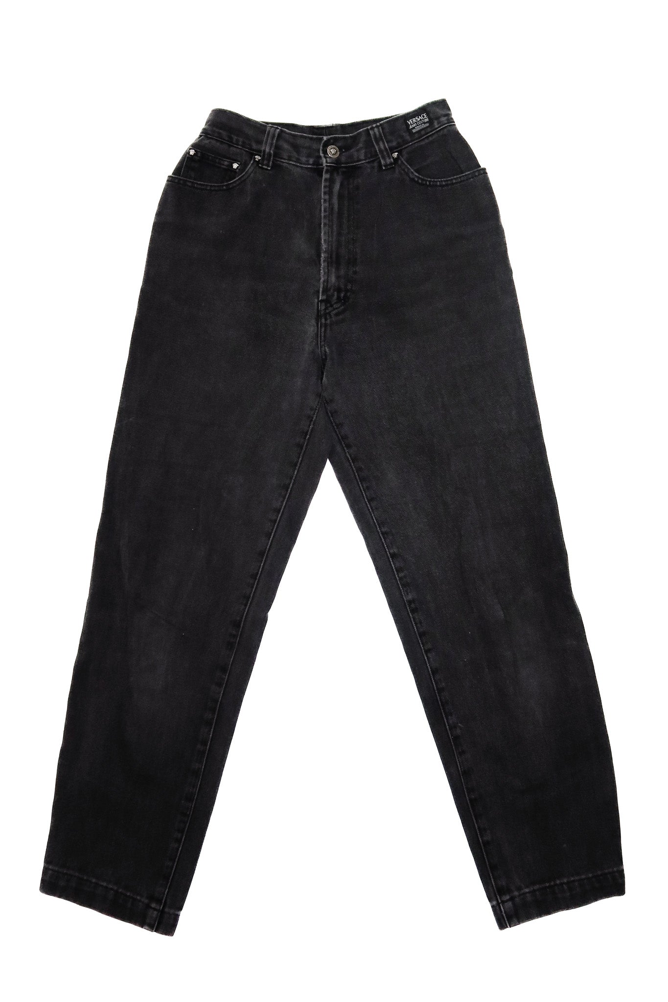 versace jeans couture high-waisted denim jeans black.