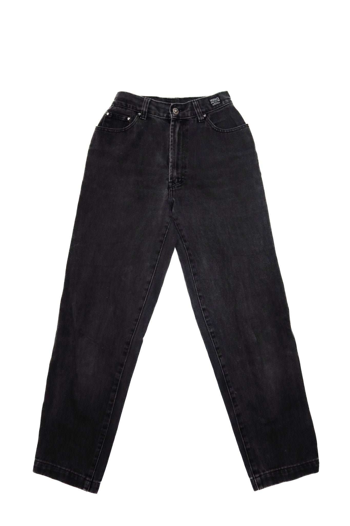 versace jeans couture high-waisted denim jeans black.