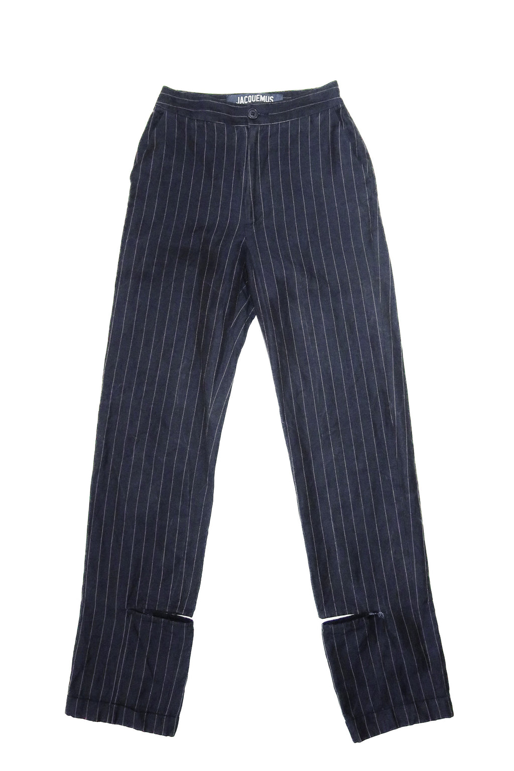 jacquemus valérie pinstripe split hem trousers navy.