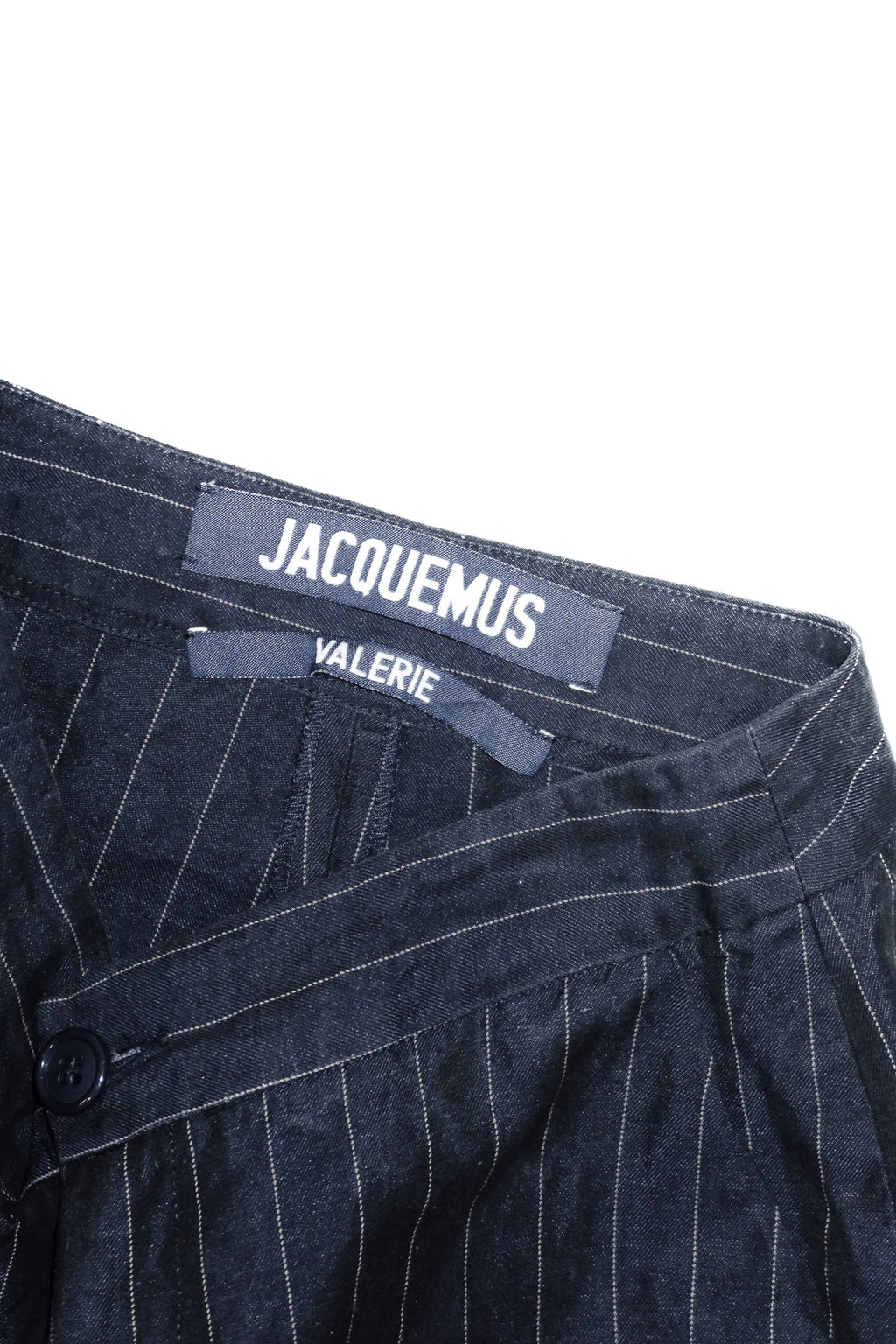 jacquemus valérie pinstripe split hem trousers navy.