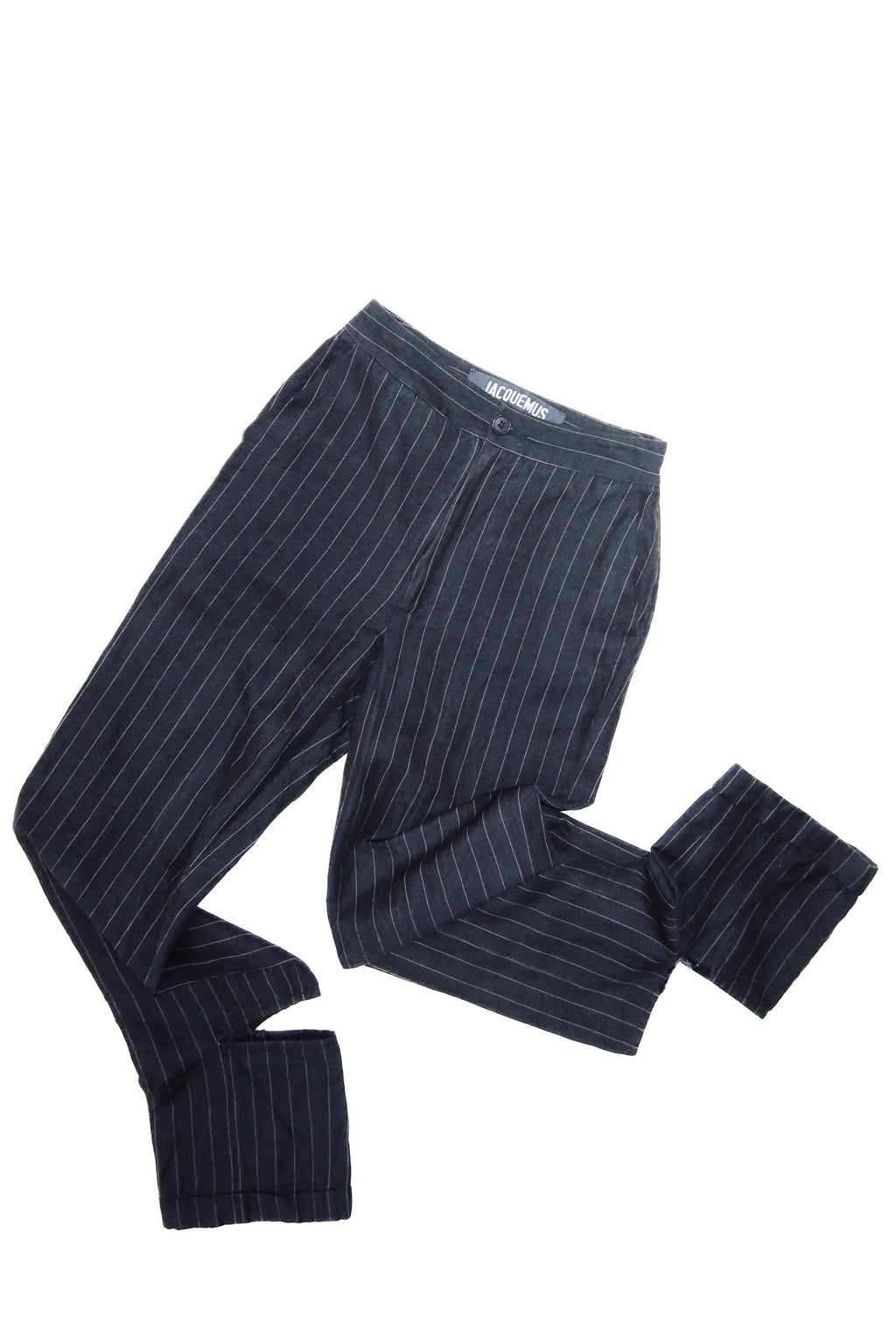 jacquemus valérie pinstripe split hem trousers navy.