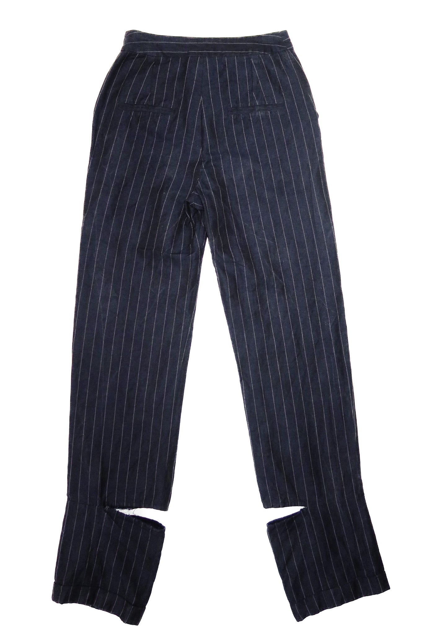jacquemus valérie pinstripe split hem trousers navy.