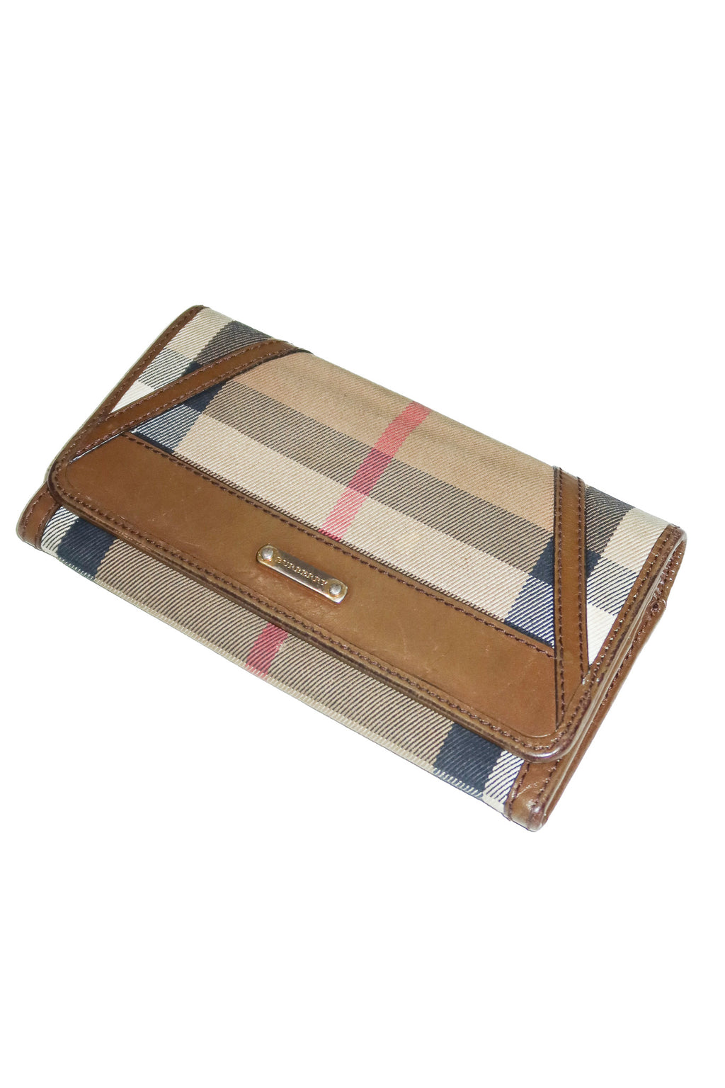 2000’s burberry leighton continental wallet check brown.