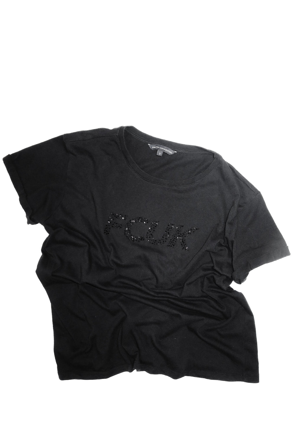 french connection 'fcuk' diamanté logo baby tee black.