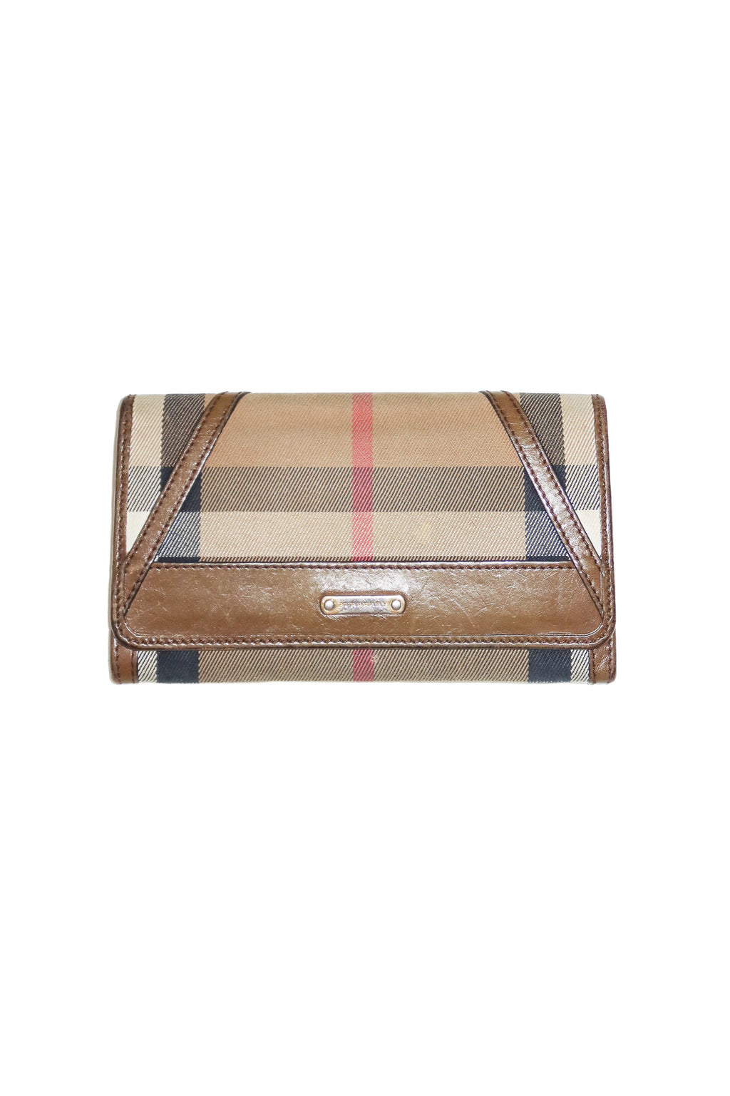 2000’s burberry leighton continental wallet check brown.