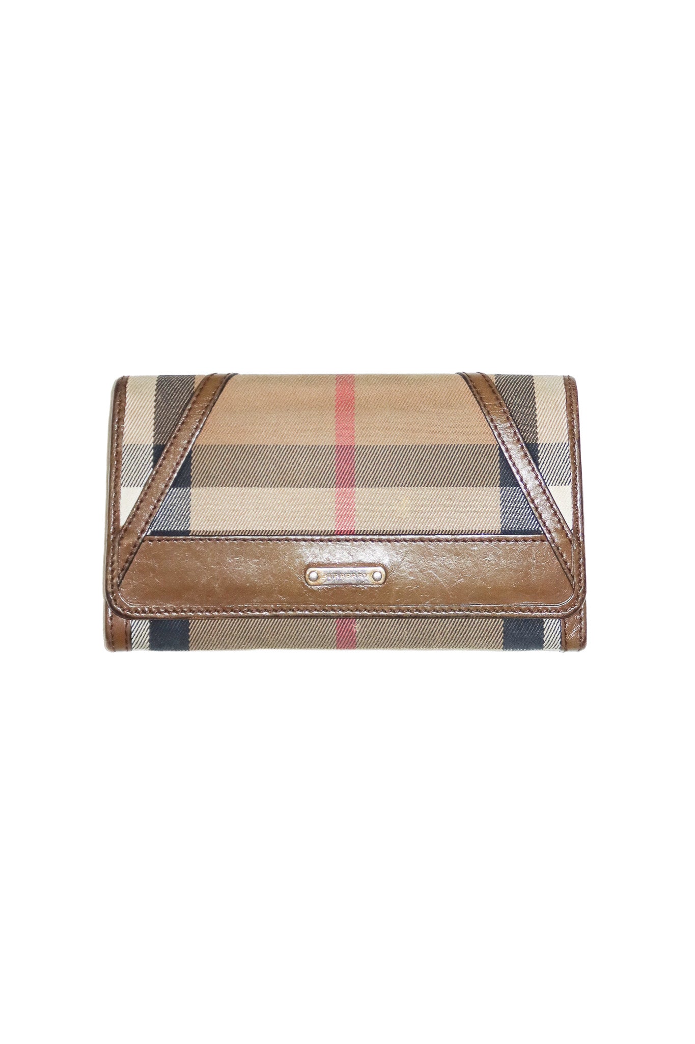 2000’s burberry leighton continental wallet check brown.