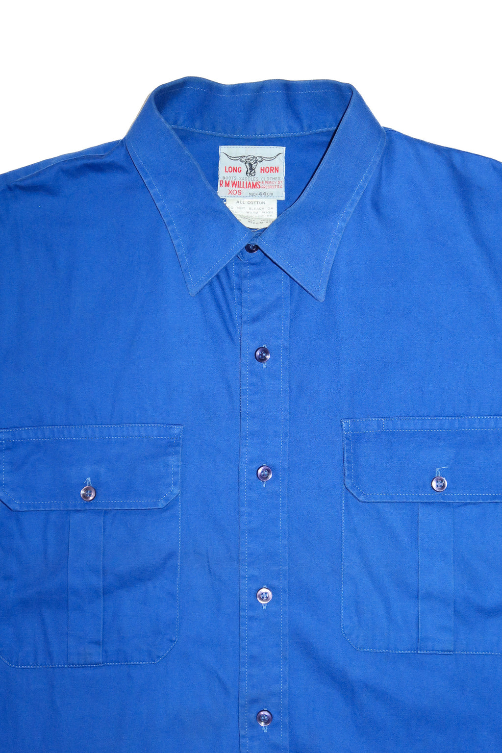 1990’s r.m. williams long horn short sleeve work shirt blue.