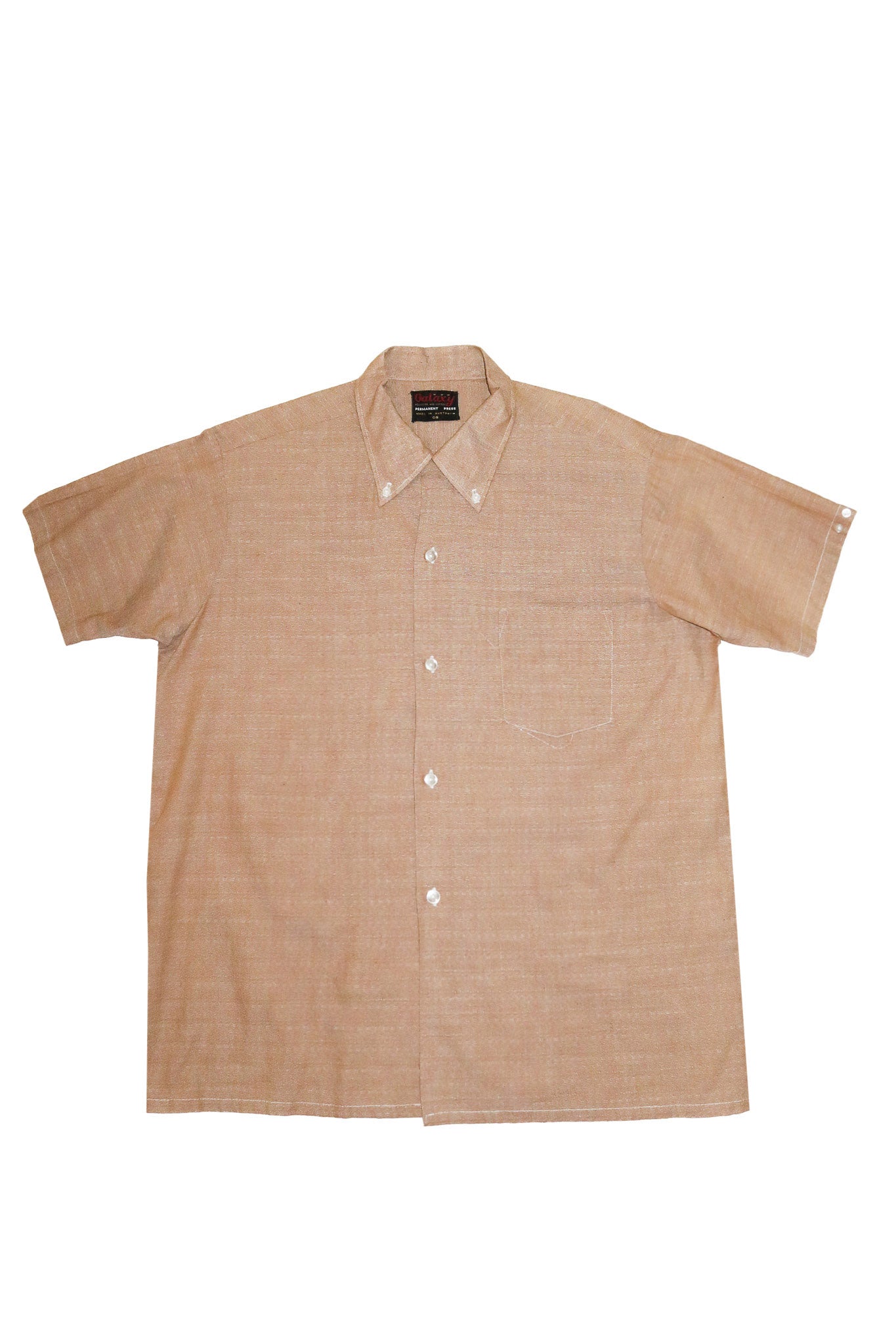 1970’s galaxy short sleeve button-up shirt tan.