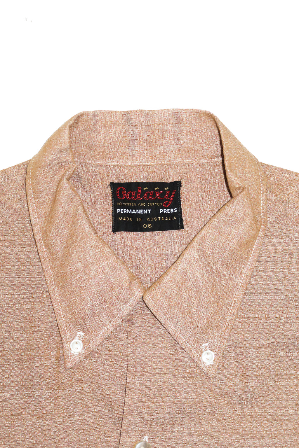 1970’s galaxy short sleeve button-up shirt tan.
