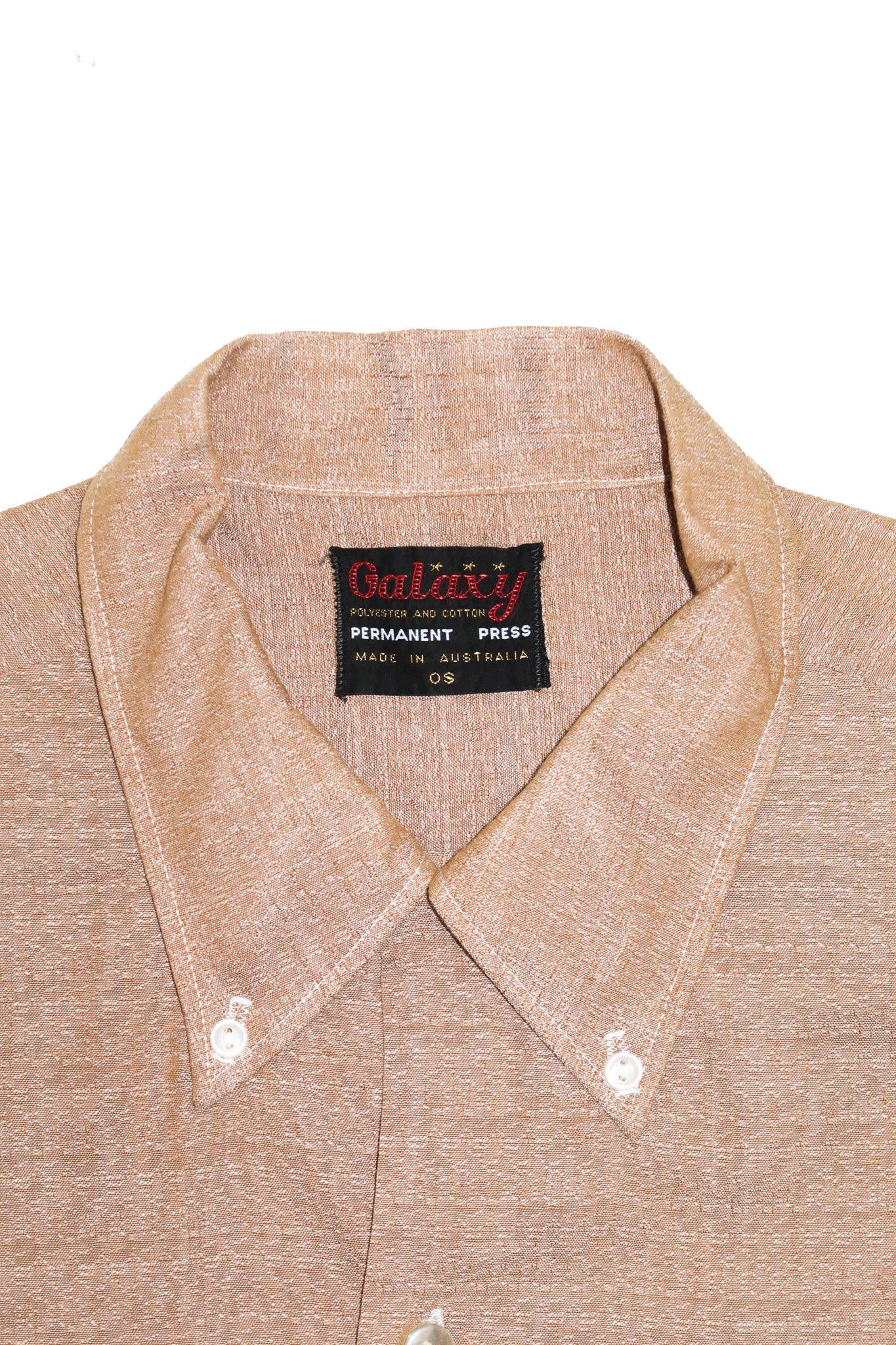 1970’s galaxy short sleeve button-up shirt tan.