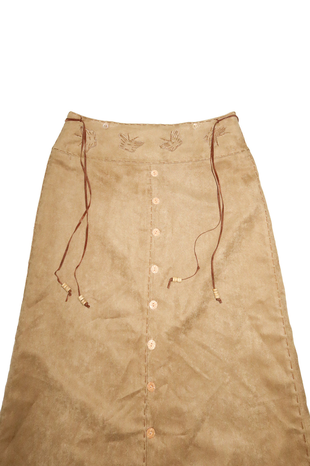 1990's susan faux suede button-front skirt tan.