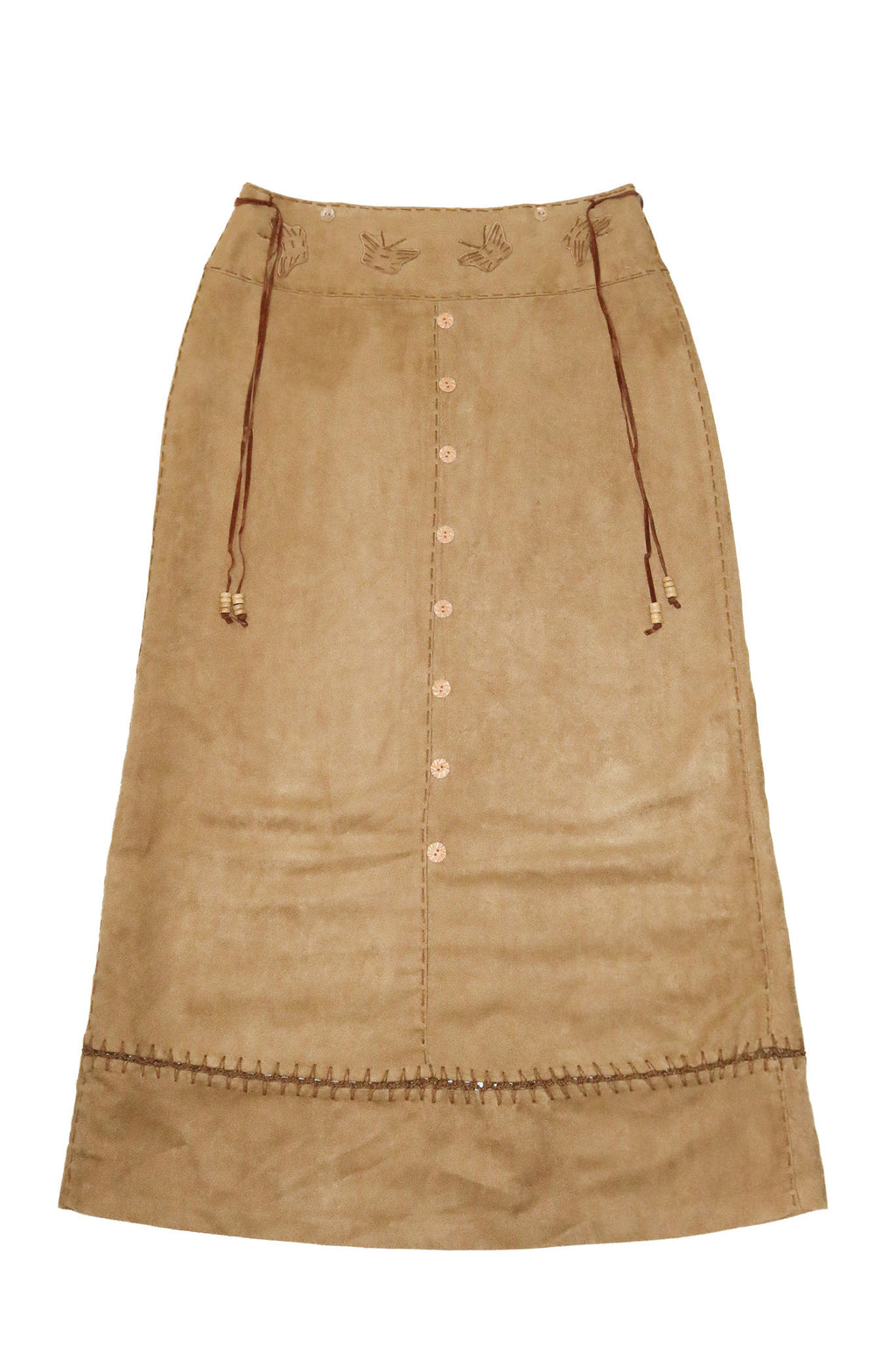 1990's susan faux suede button-front skirt tan.