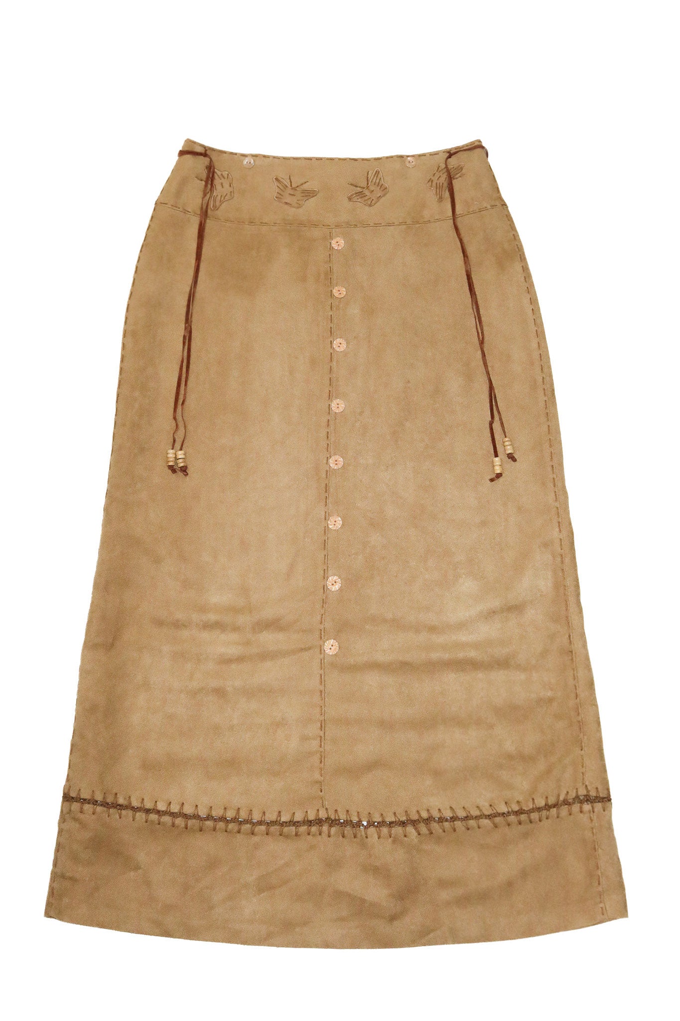 1990's susan faux suede button-front skirt tan.