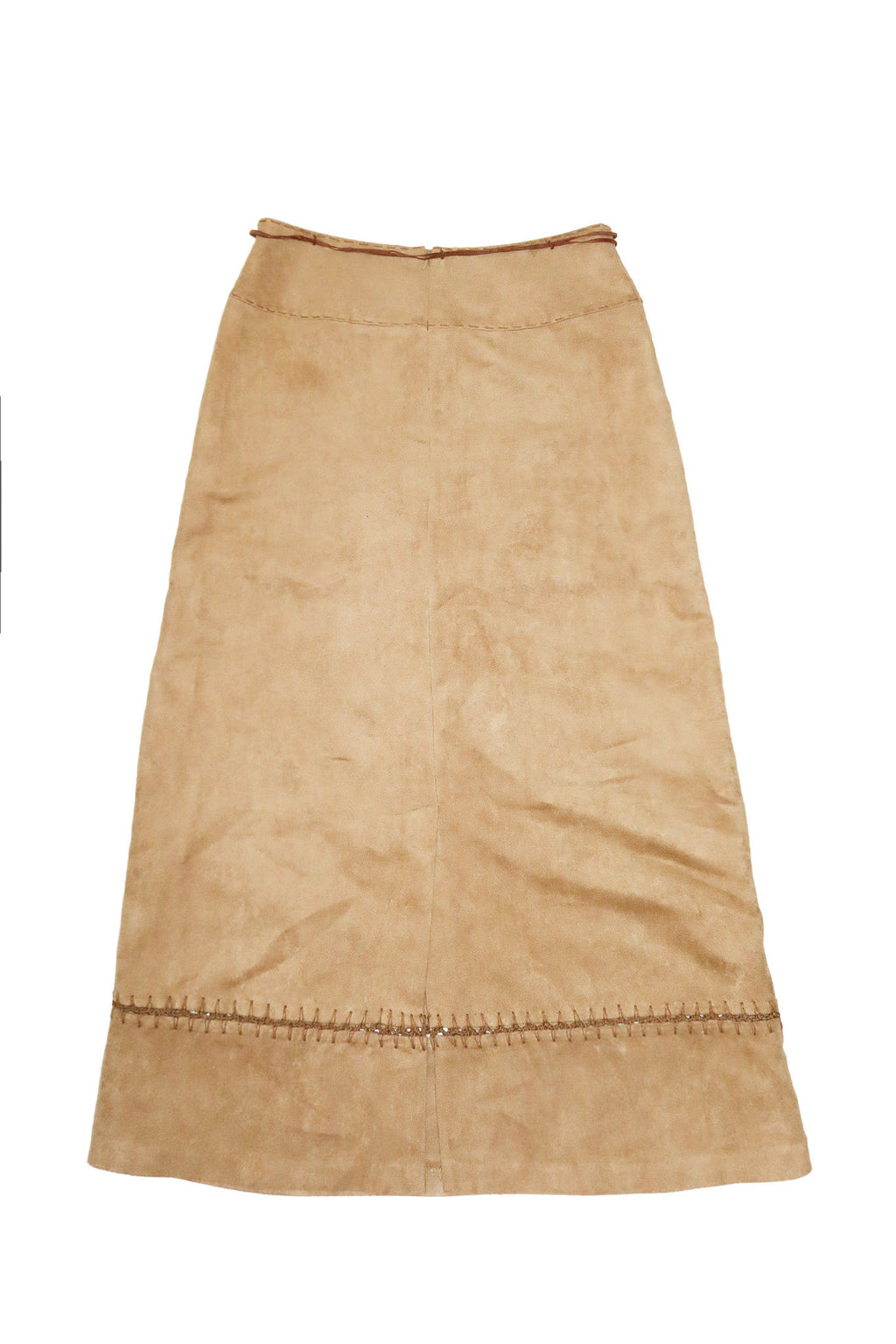 1990's susan faux suede button-front skirt tan.
