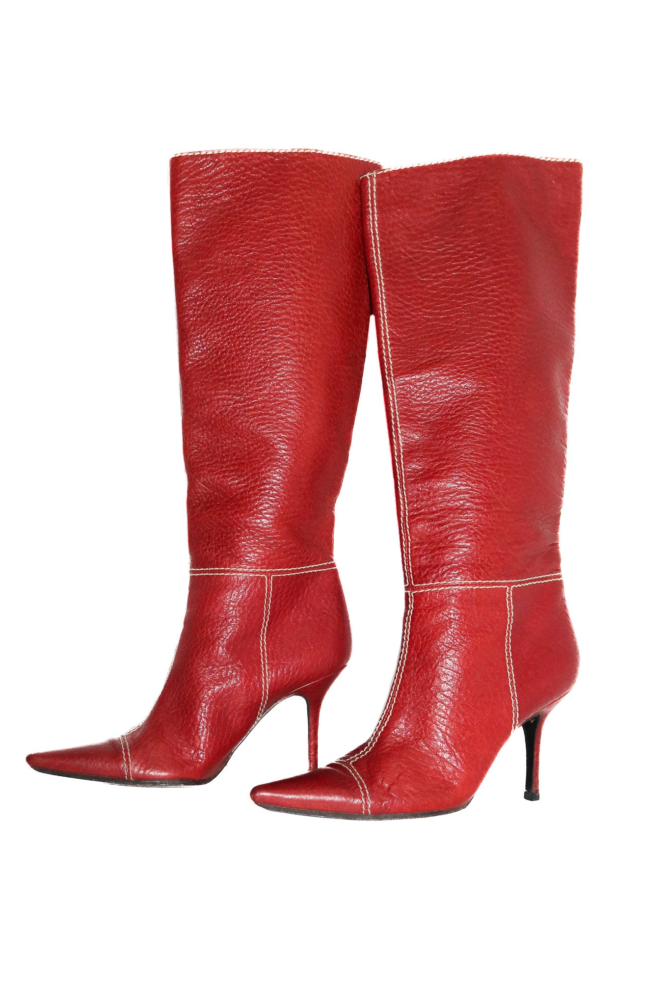 2000's dolce & gabbana pointed knee-high boots red.